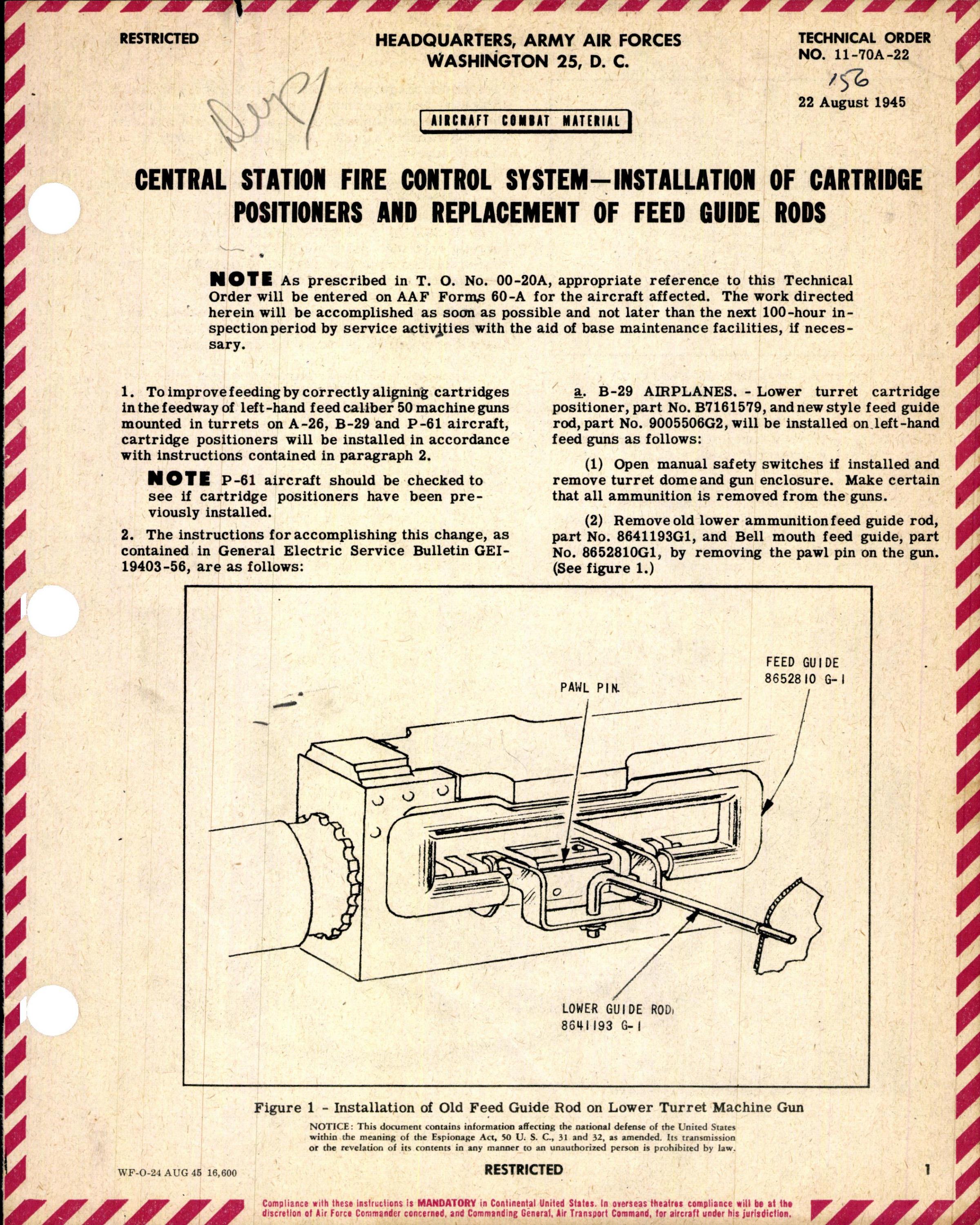 Sample page 1 from AirCorps Library document: Installation of Cartridge Positioners, Replacement of Feed Guide Rods