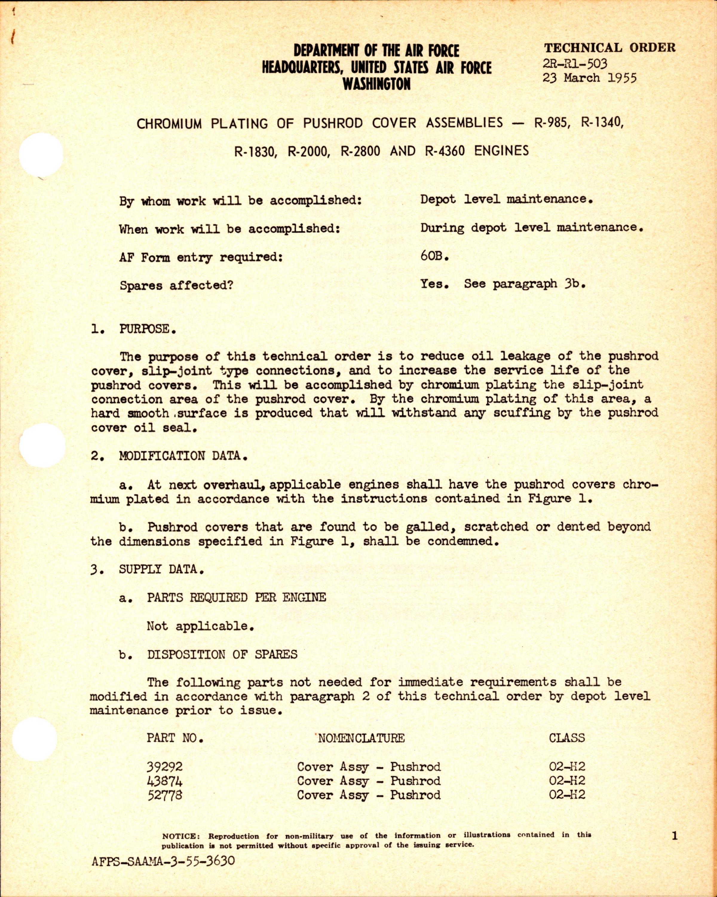 Sample page 1 from AirCorps Library document: Chromium Plating of Pushrod Cover Assemblies