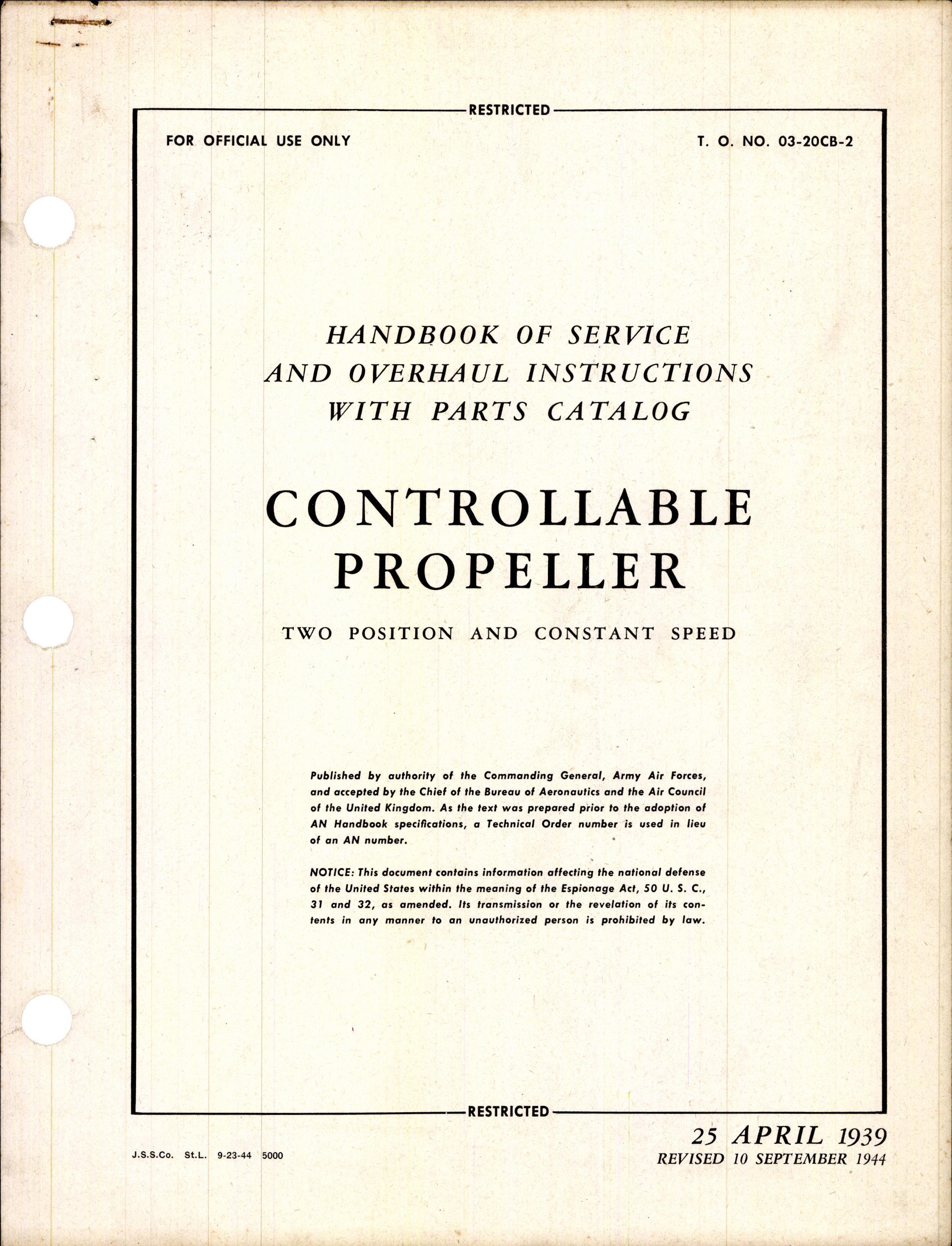 Sample page 1 from AirCorps Library document: Controllable Propeller - Two Position and Constant Speed