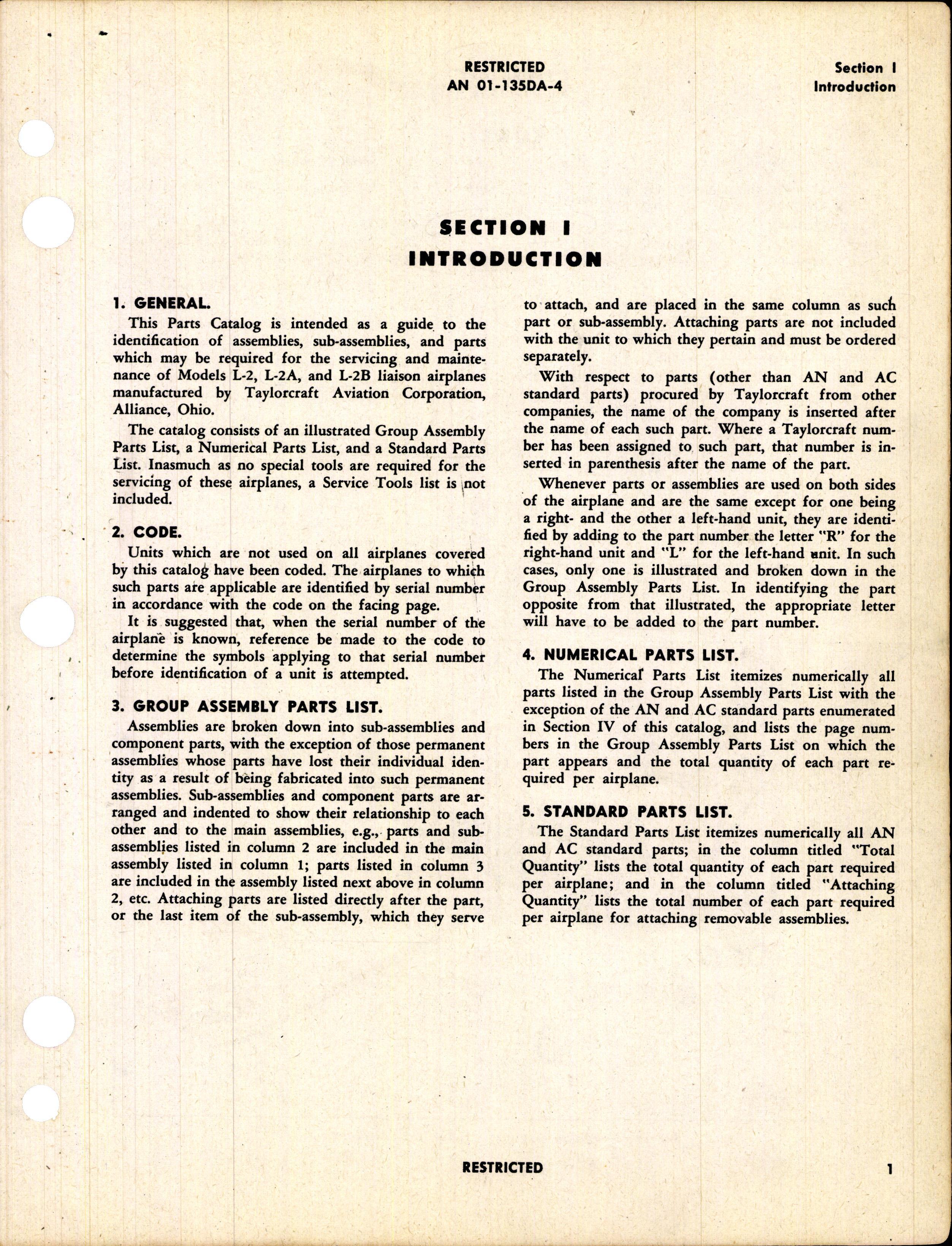 Sample page 5 from AirCorps Library document: Parts Catalog for L-2, L-2A, and L-2B Airplanes