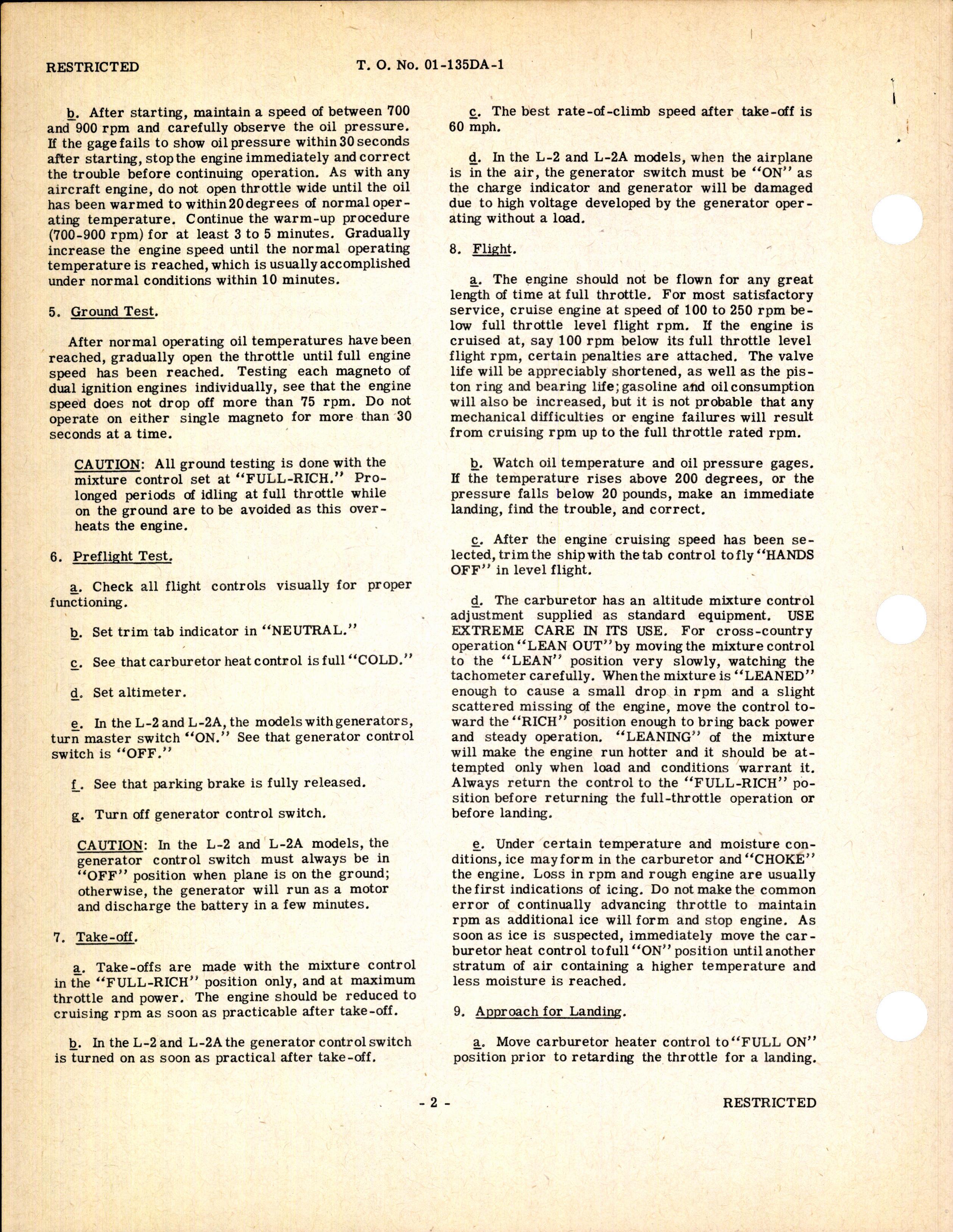 Sample page 6 from AirCorps Library document: Pilot's Flight Operating Instructions for L-2, L-2A & L-2B Airplanes