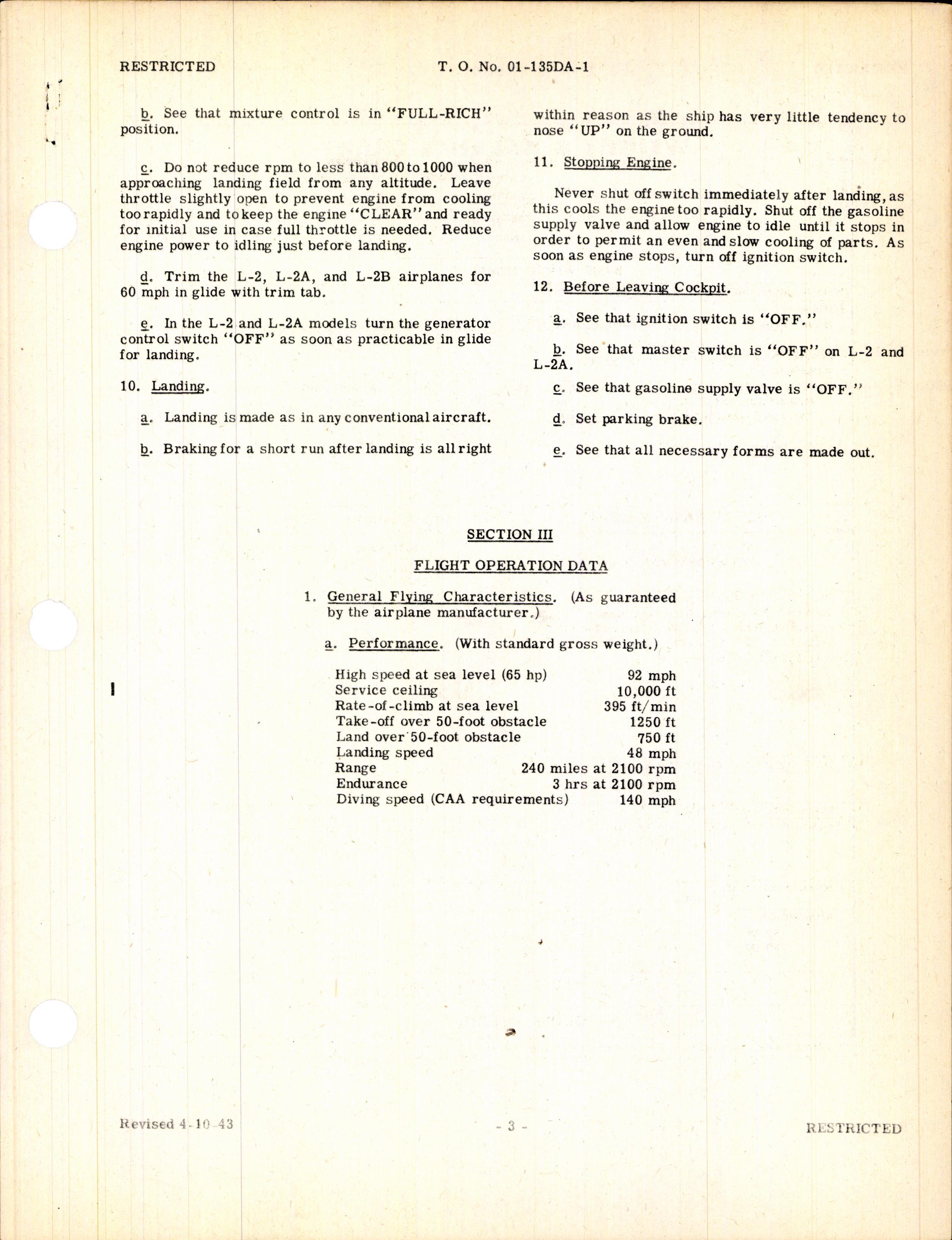 Sample page 7 from AirCorps Library document: Pilot's Flight Operating Instructions for L-2, L-2A & L-2B Airplanes