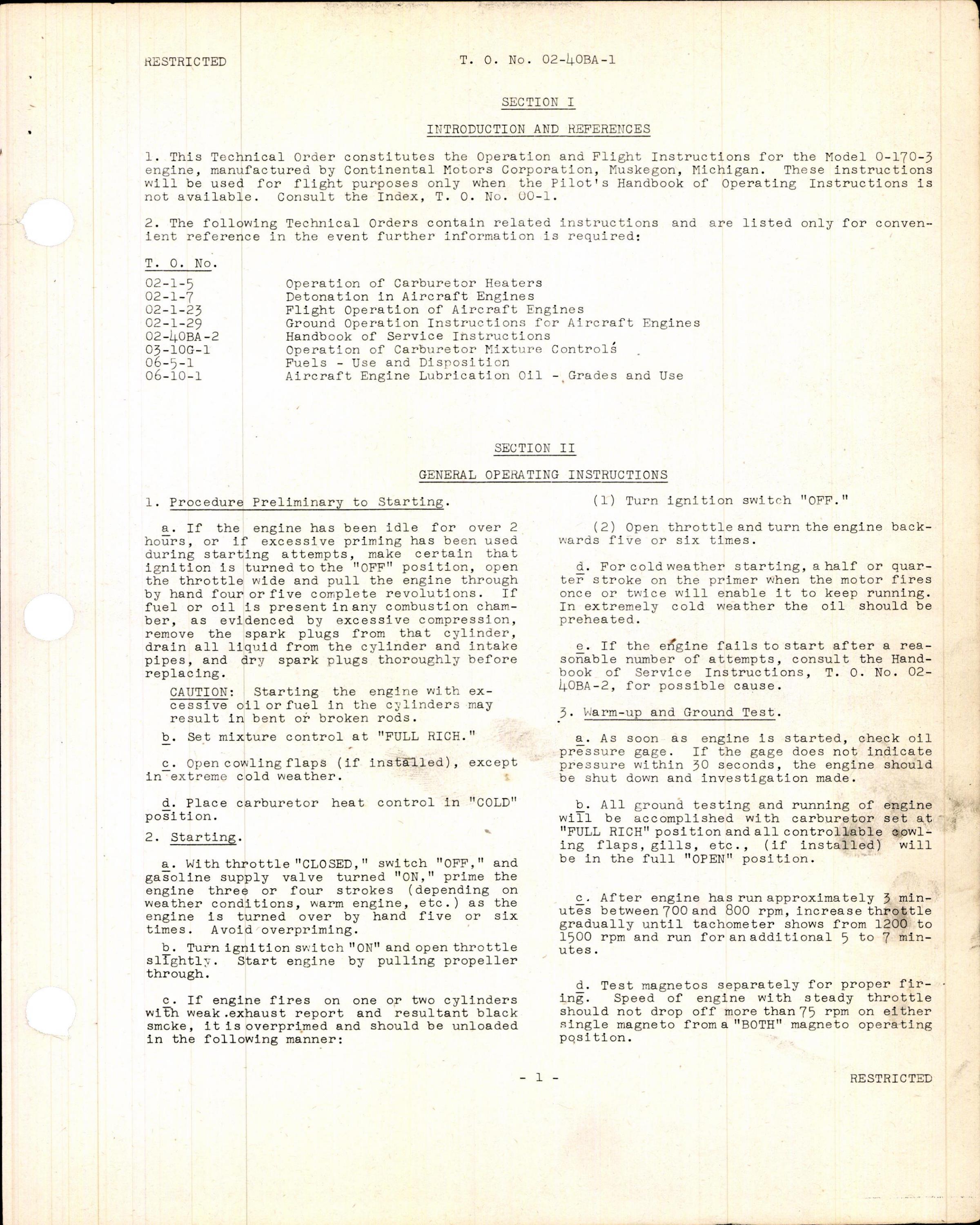 Sample page 5 from AirCorps Library document: Operation Instructions for 0-170-3 Aircraft Engine