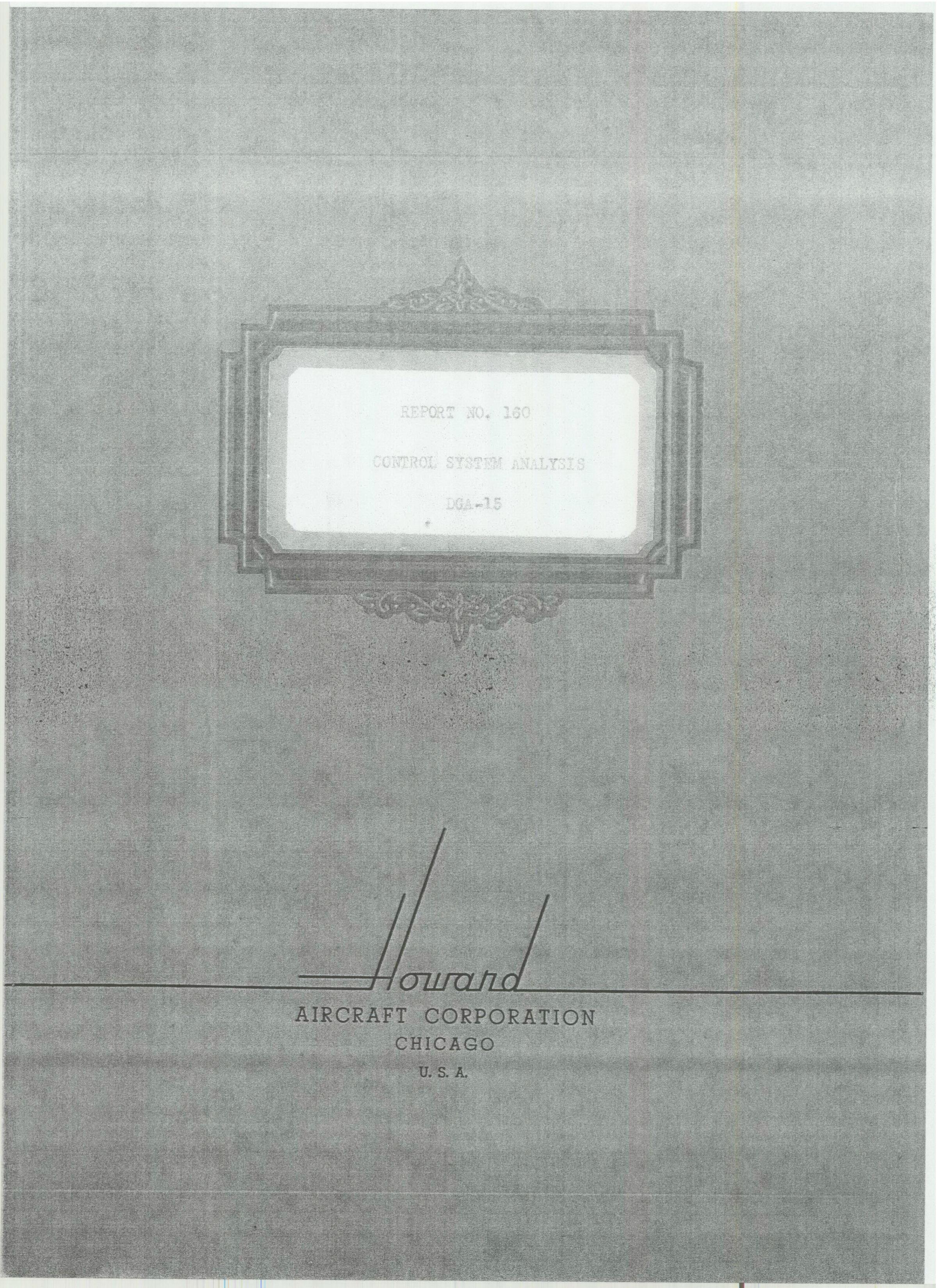 Sample page 1 from AirCorps Library document: Report 160, Control System Analysis, DGA-15