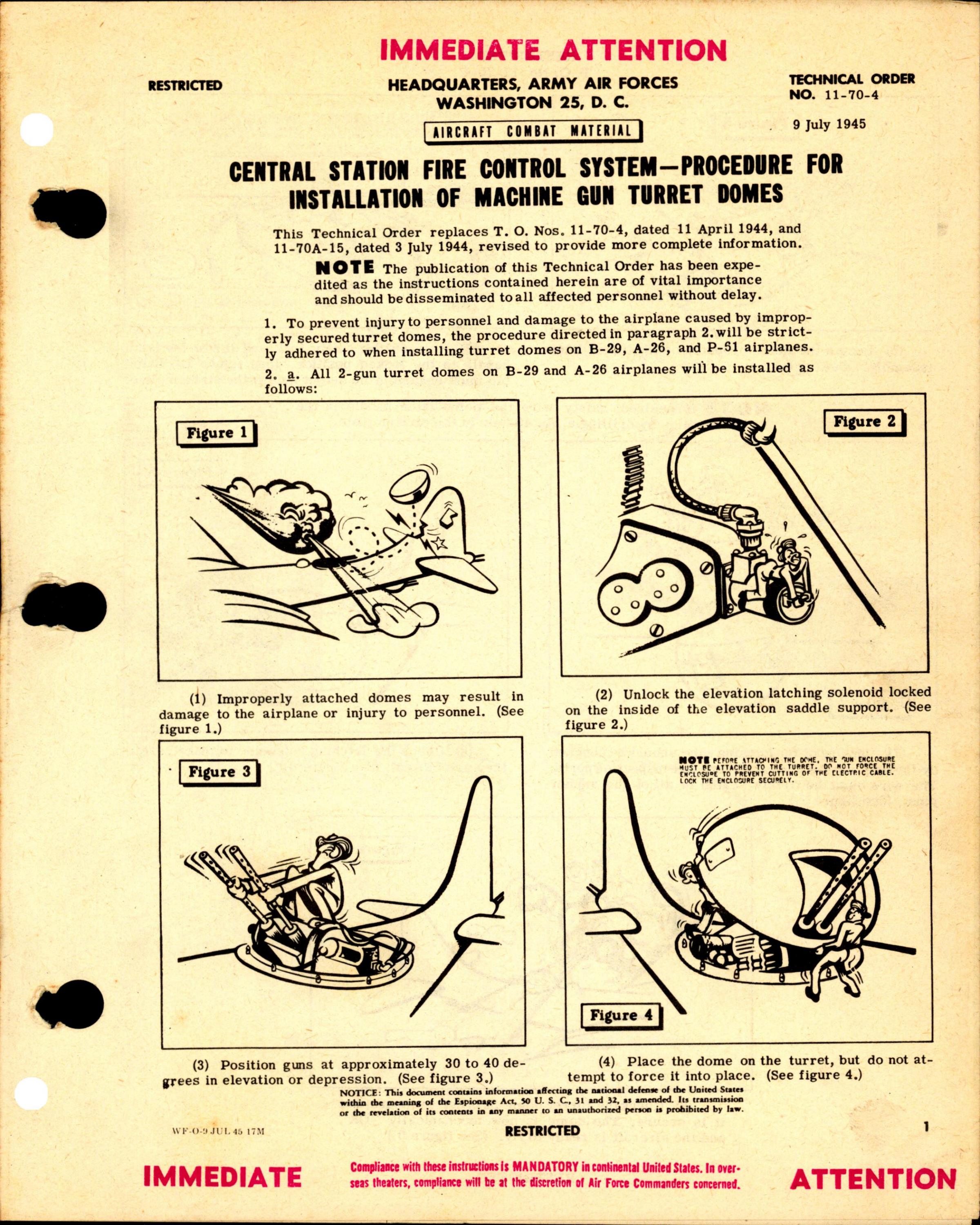 Sample page 1 from AirCorps Library document: Procedure for Installation of Machine Gun Turret Domes