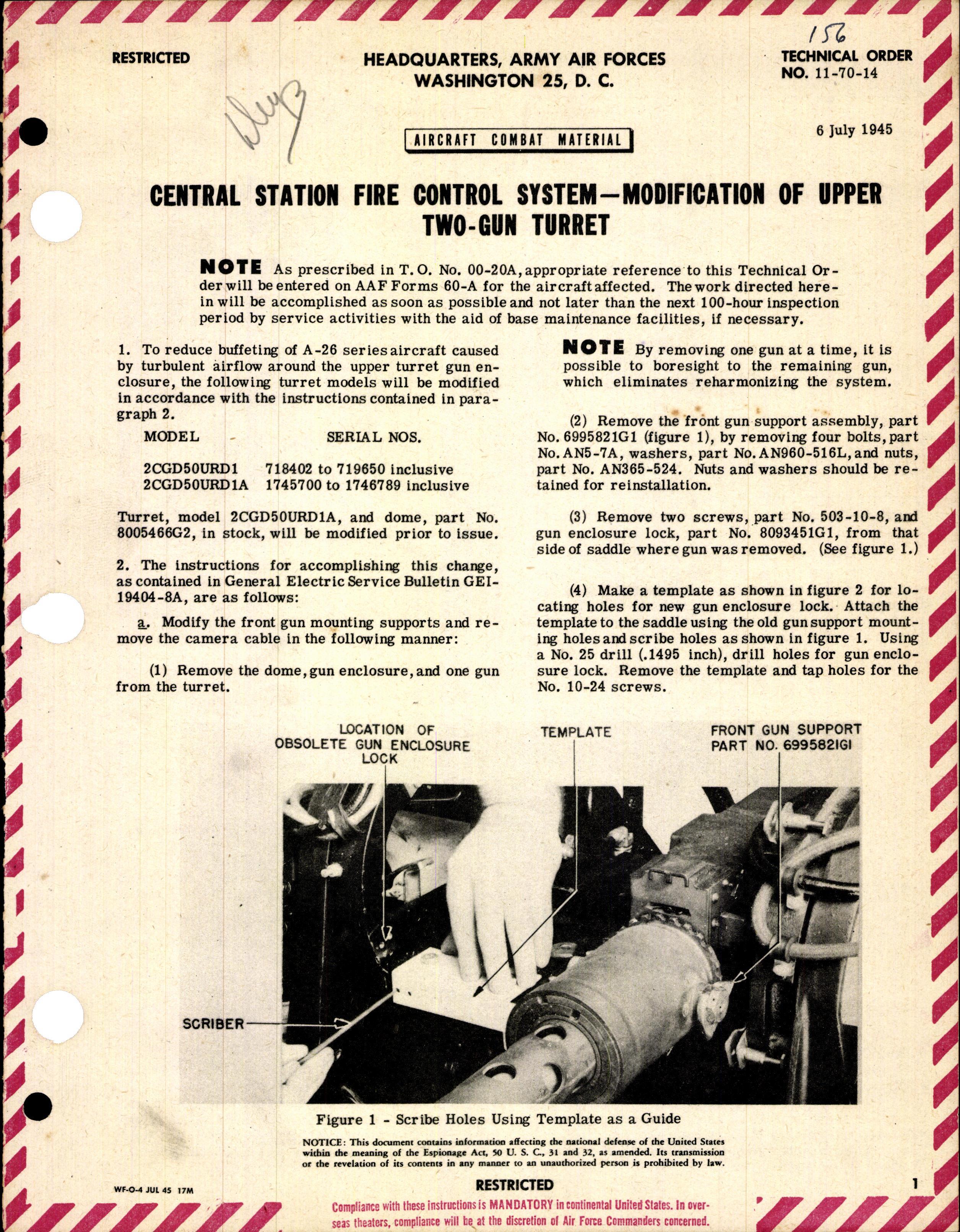 Sample page 1 from AirCorps Library document: Modification of Upper Two-Gun Turret