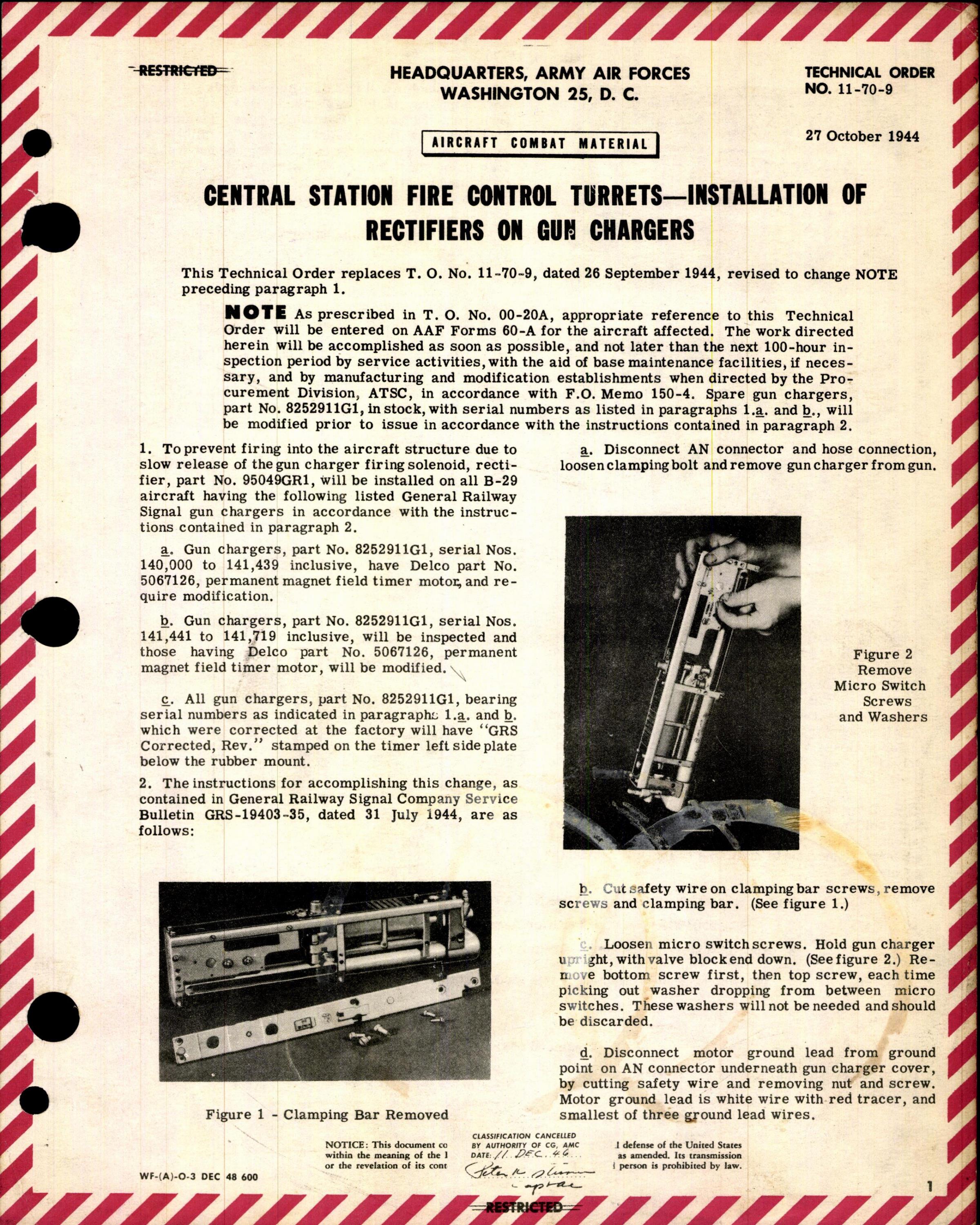 Sample page 1 from AirCorps Library document: Installation of Rectifiers on Gun Chargers