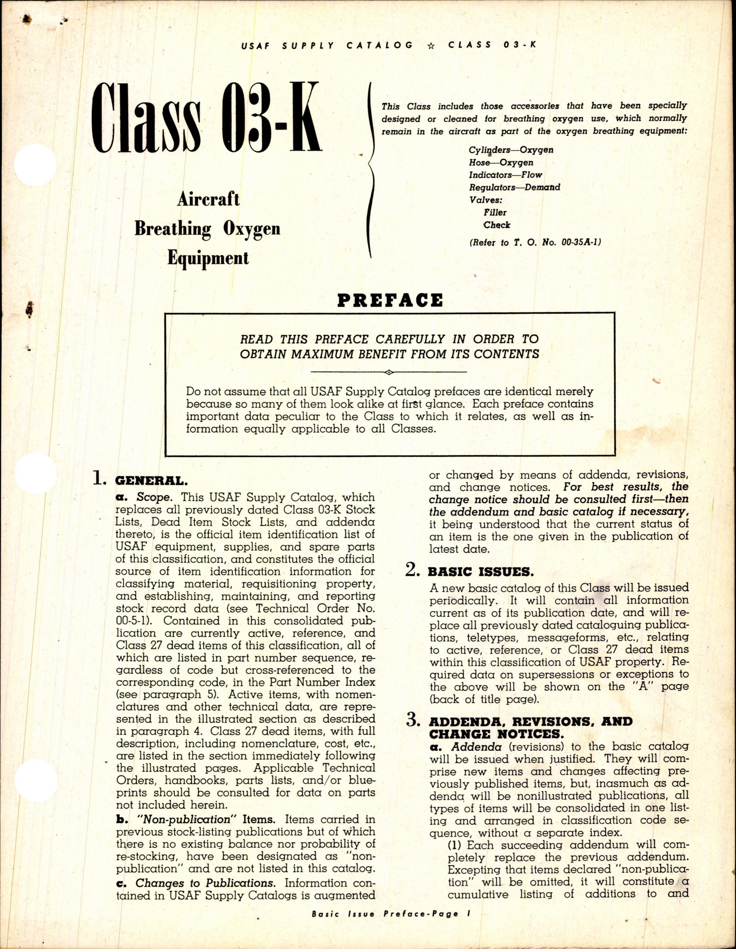 Sample page 3 from AirCorps Library document: USAF Supply Catalog Class 03-K Code 5500 Aircraft Breathing Oxygen Equipment