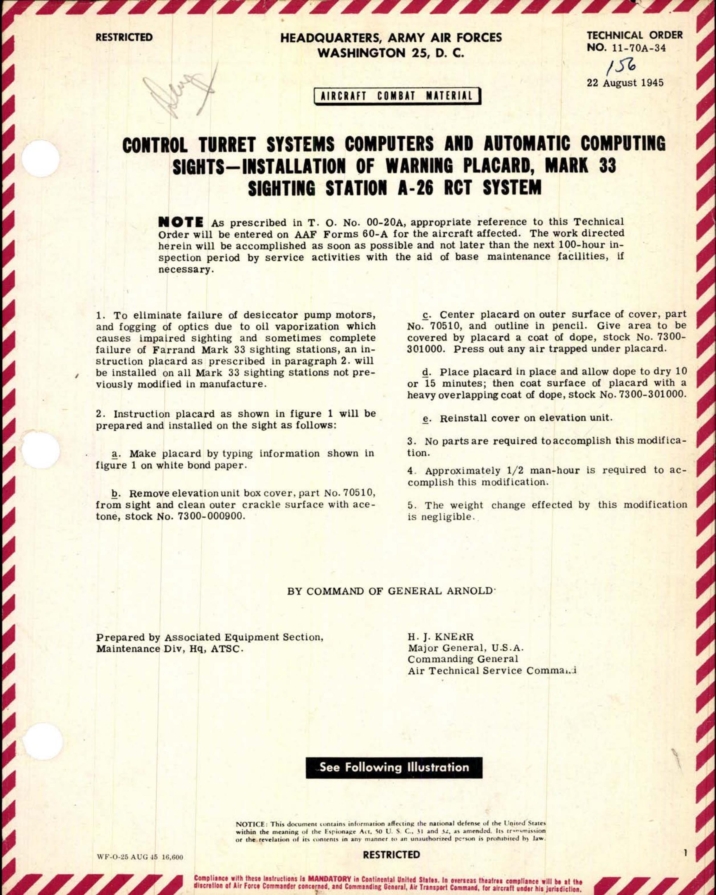 Sample page 1 from AirCorps Library document: Installation of Warning Placard, Mark 33