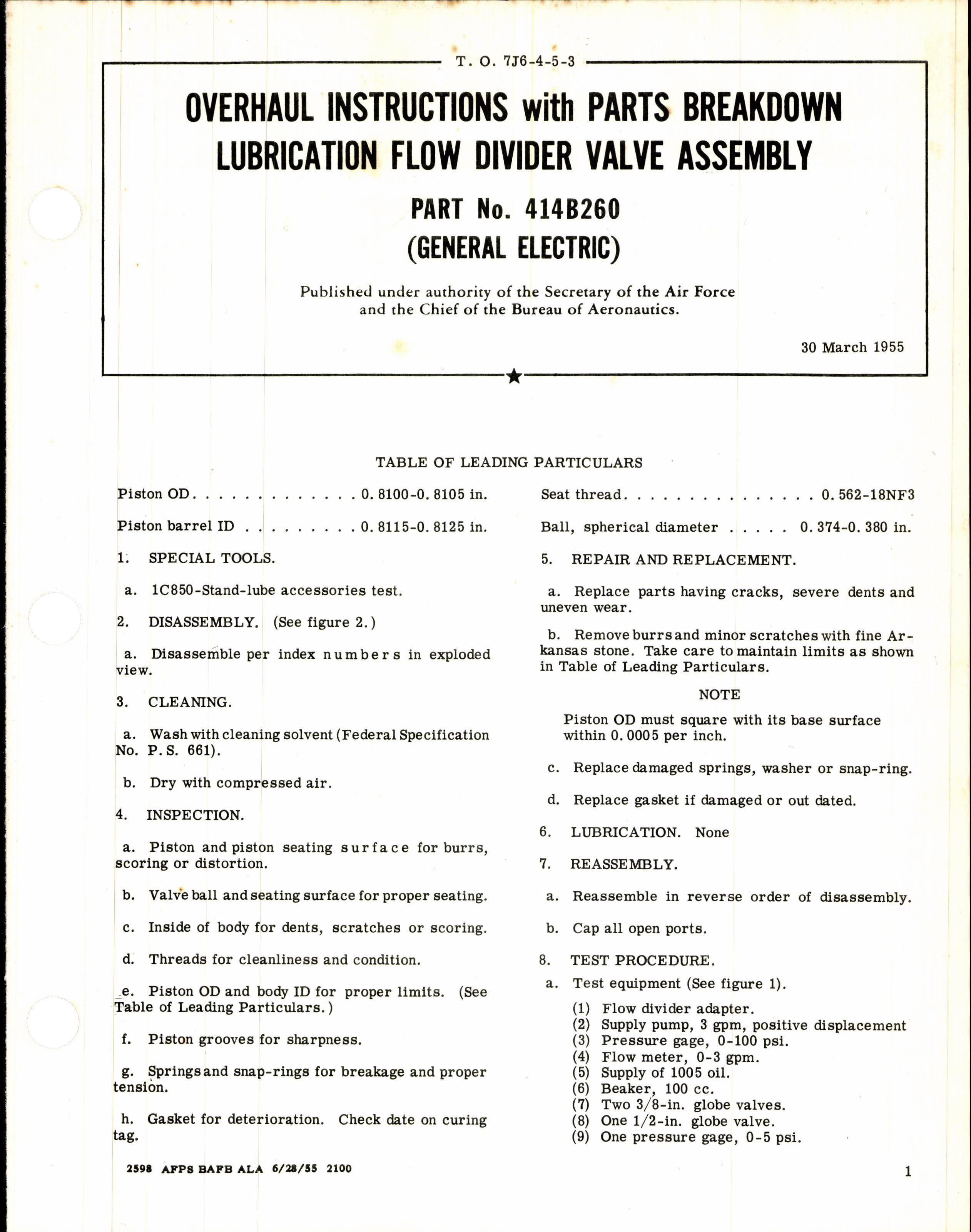 Sample page 1 from AirCorps Library document: Overhaul Instructions with Parts Breakdown Lubrication Flow Divider Valve Assembly