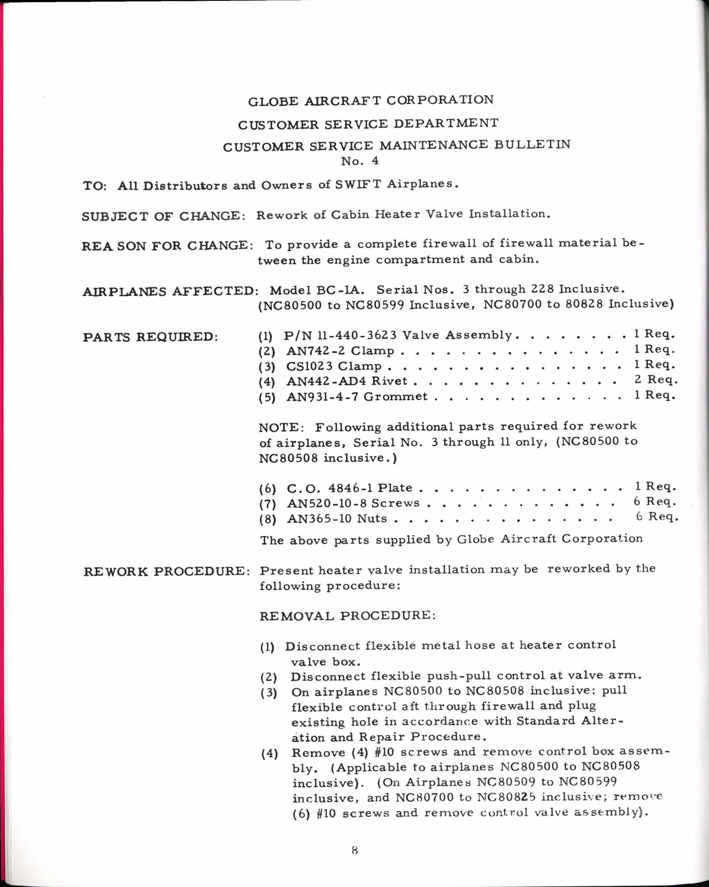 Sample page 12 from AirCorps Library document: Customer Service Maintenance Bulletins