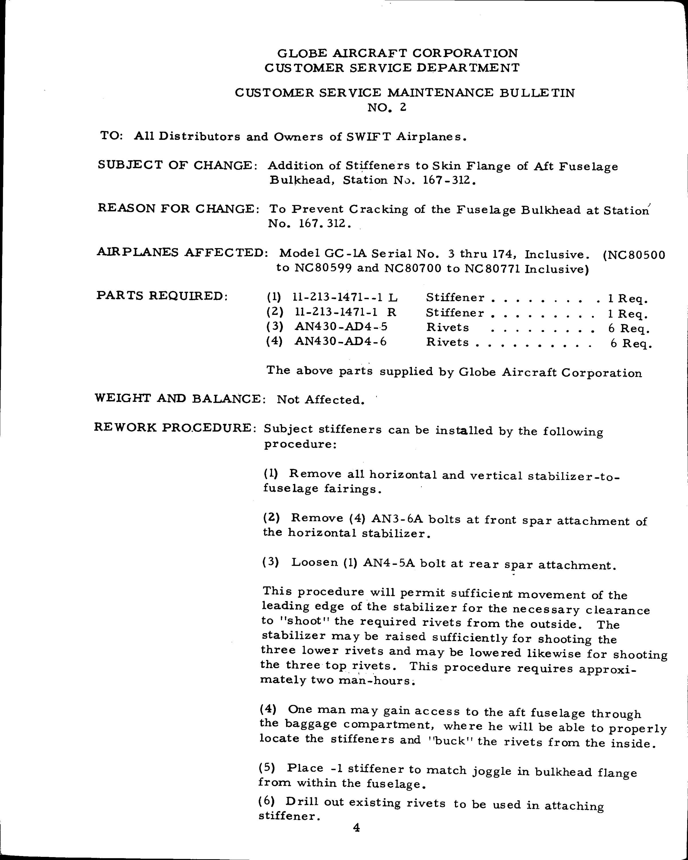 Sample page 8 from AirCorps Library document: Customer Service Maintenance Bulletins