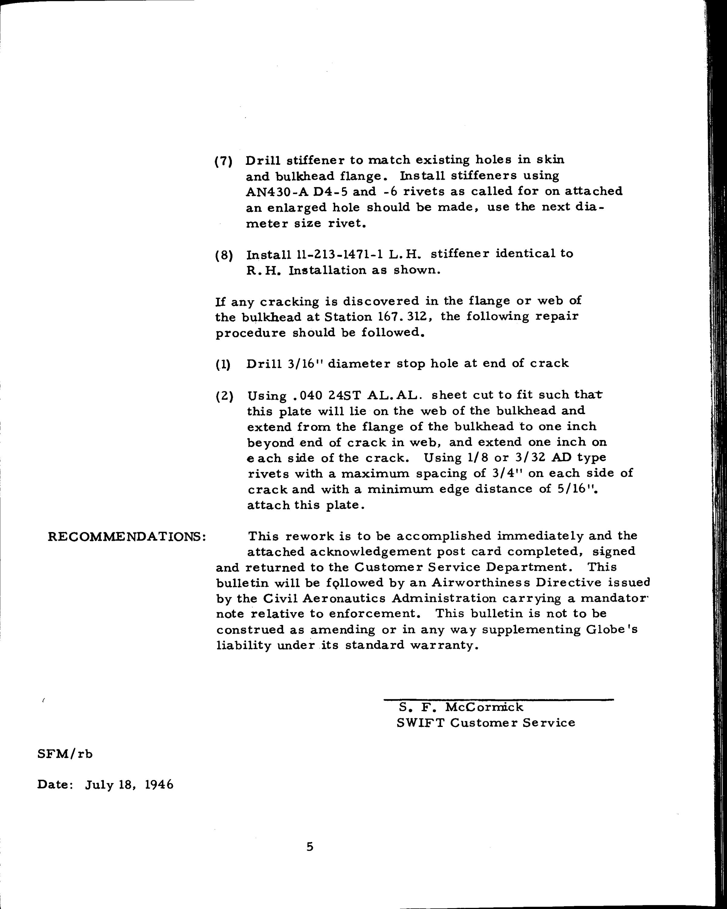 Sample page 9 from AirCorps Library document: Customer Service Maintenance Bulletins
