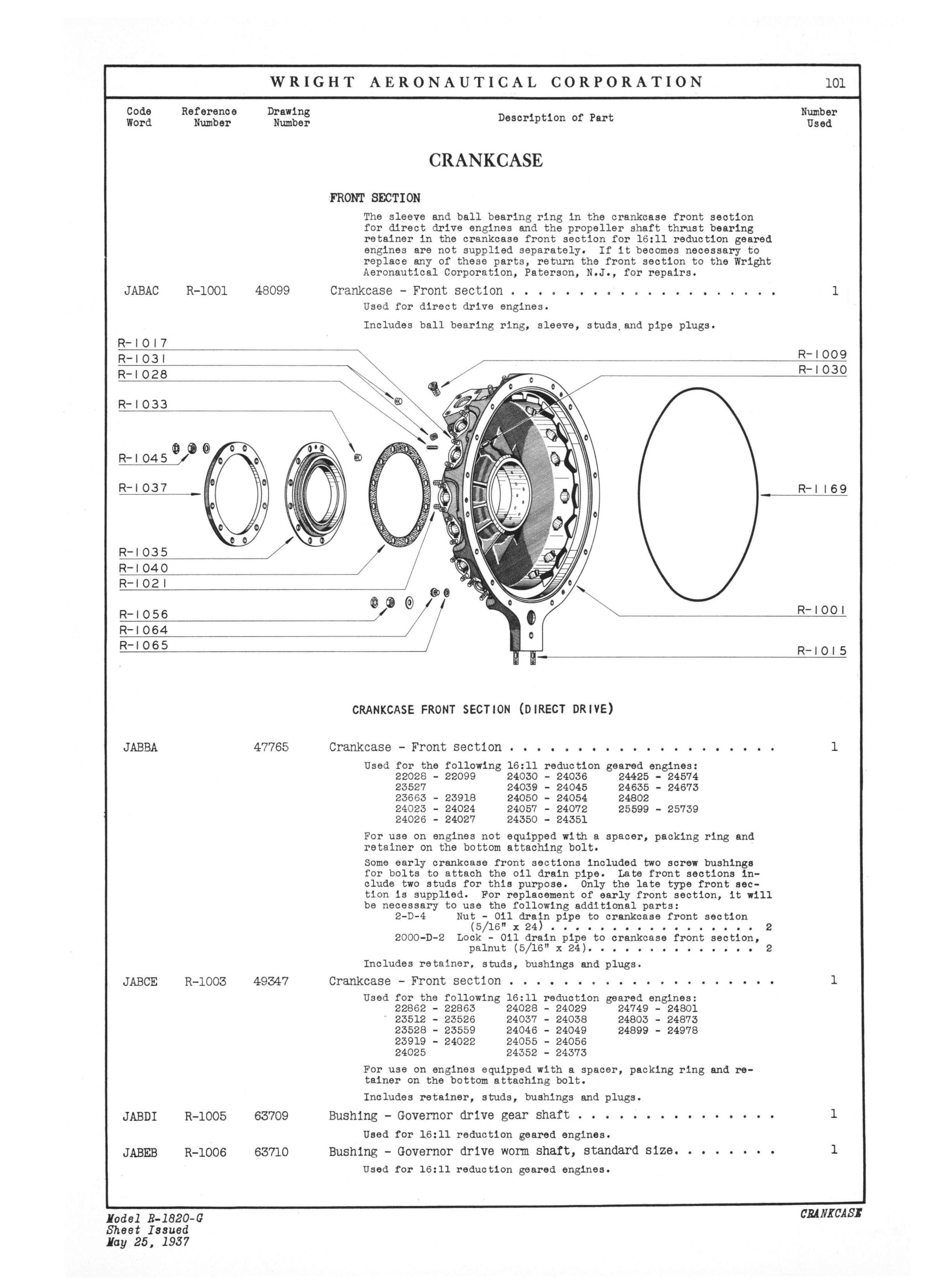Sample page 11 from AirCorps Library document: Parts Catalog for Wright Cyclone Engines R-1820-G (Excluding -100 Series)