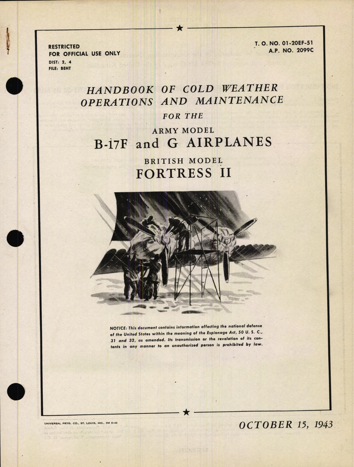 Sample page 1 from AirCorps Library document: Cold Weather Operations and Maintenance for B-17F and G Airplanes