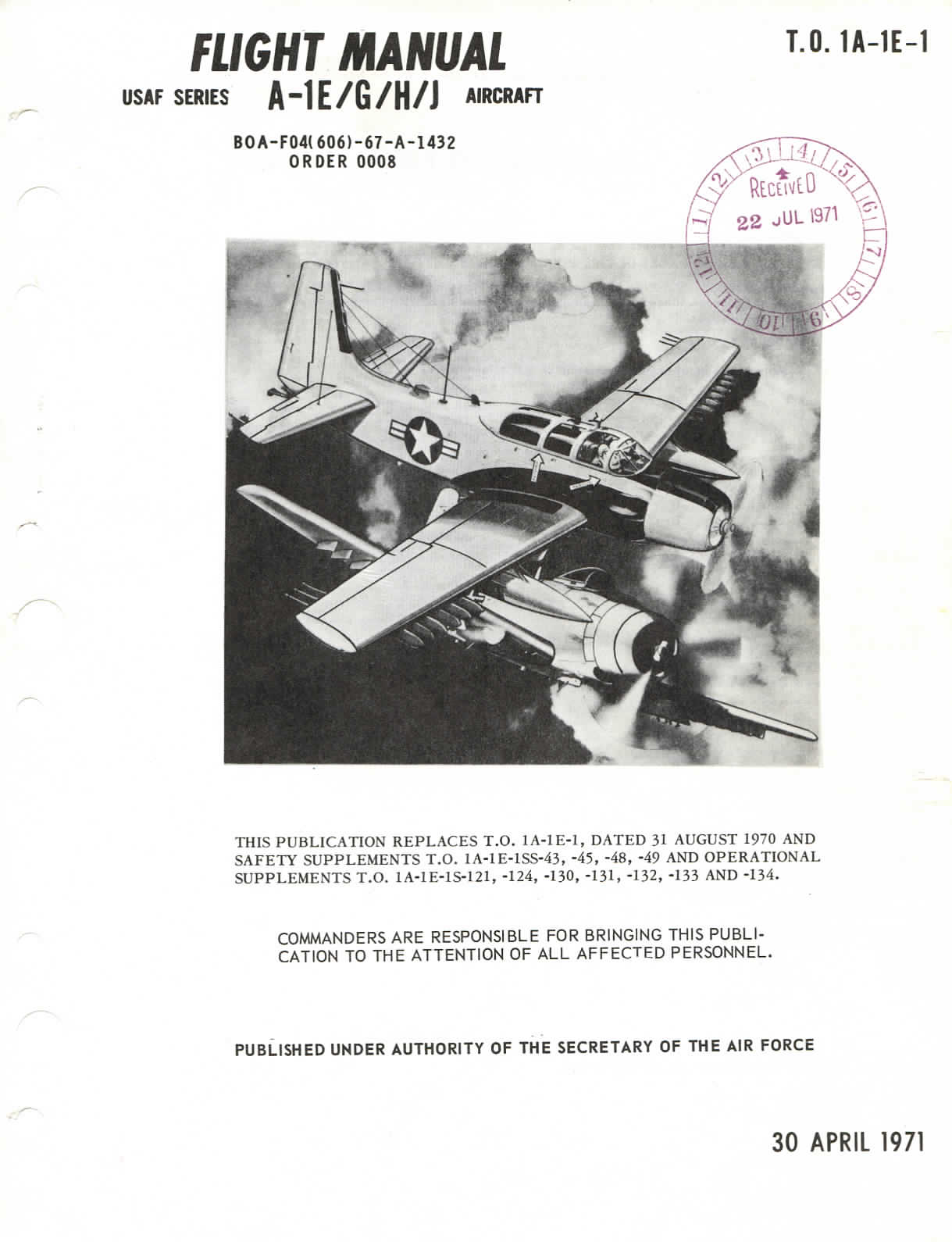 Sample page 1 from AirCorps Library document: Flight Manual A-1E, G, H, J Aircraft