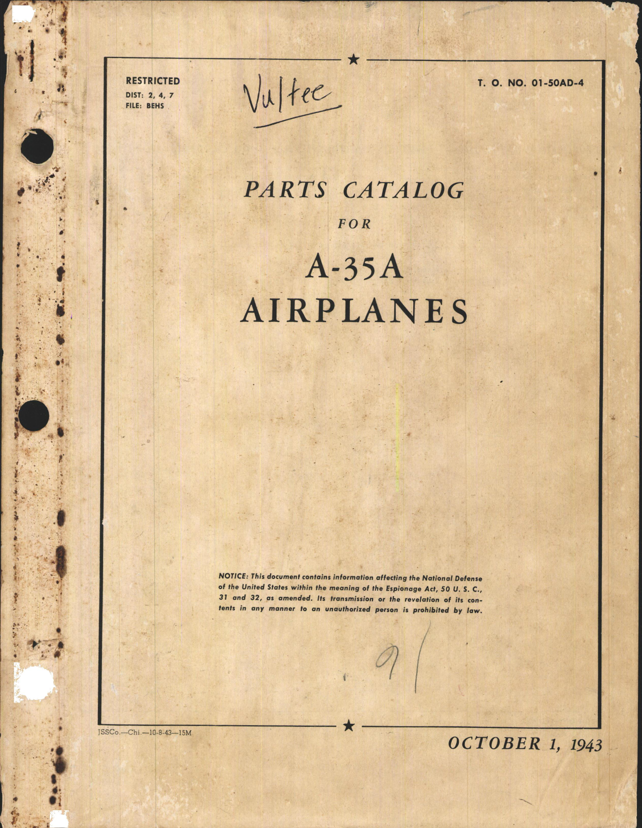 Sample page 1 from AirCorps Library document: Parts Catalog for A-35A Airplanes