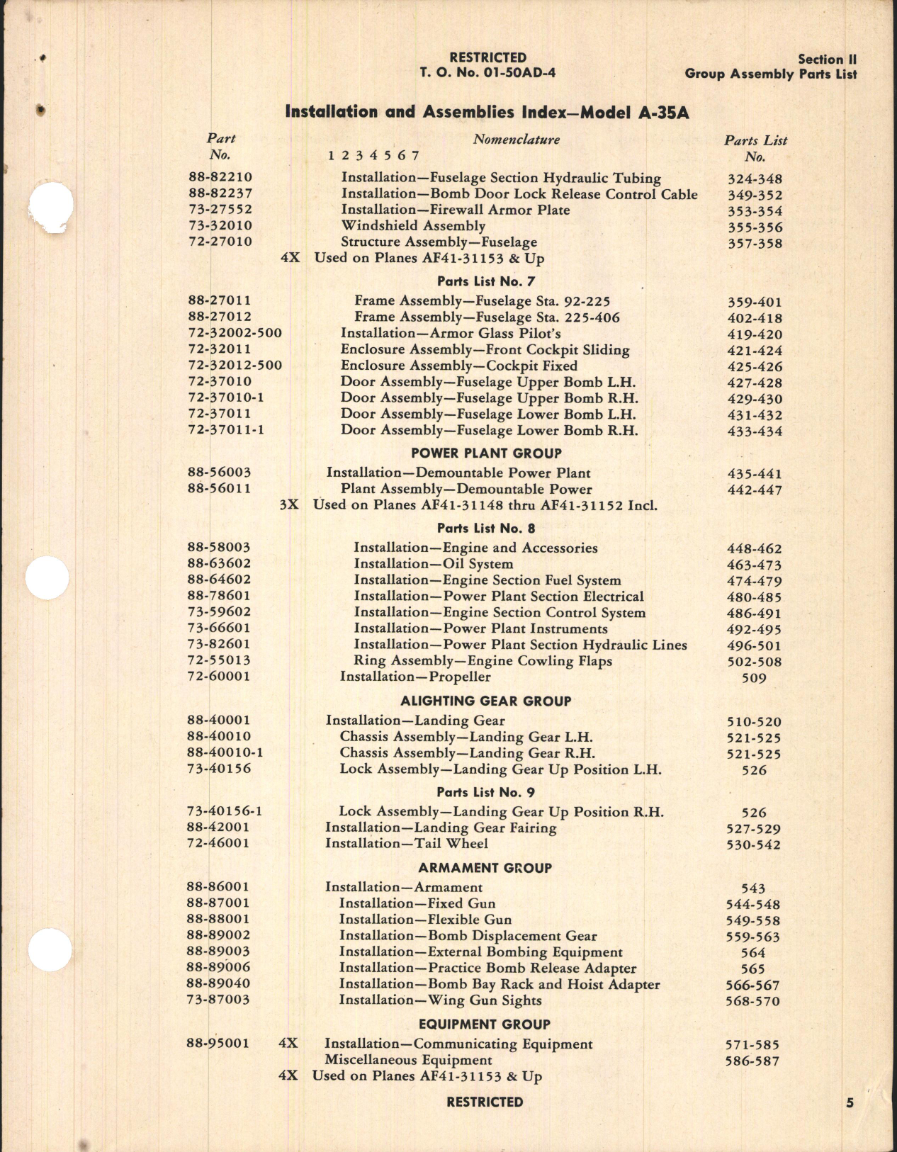 Sample page 7 from AirCorps Library document: Parts Catalog for A-35A Airplanes
