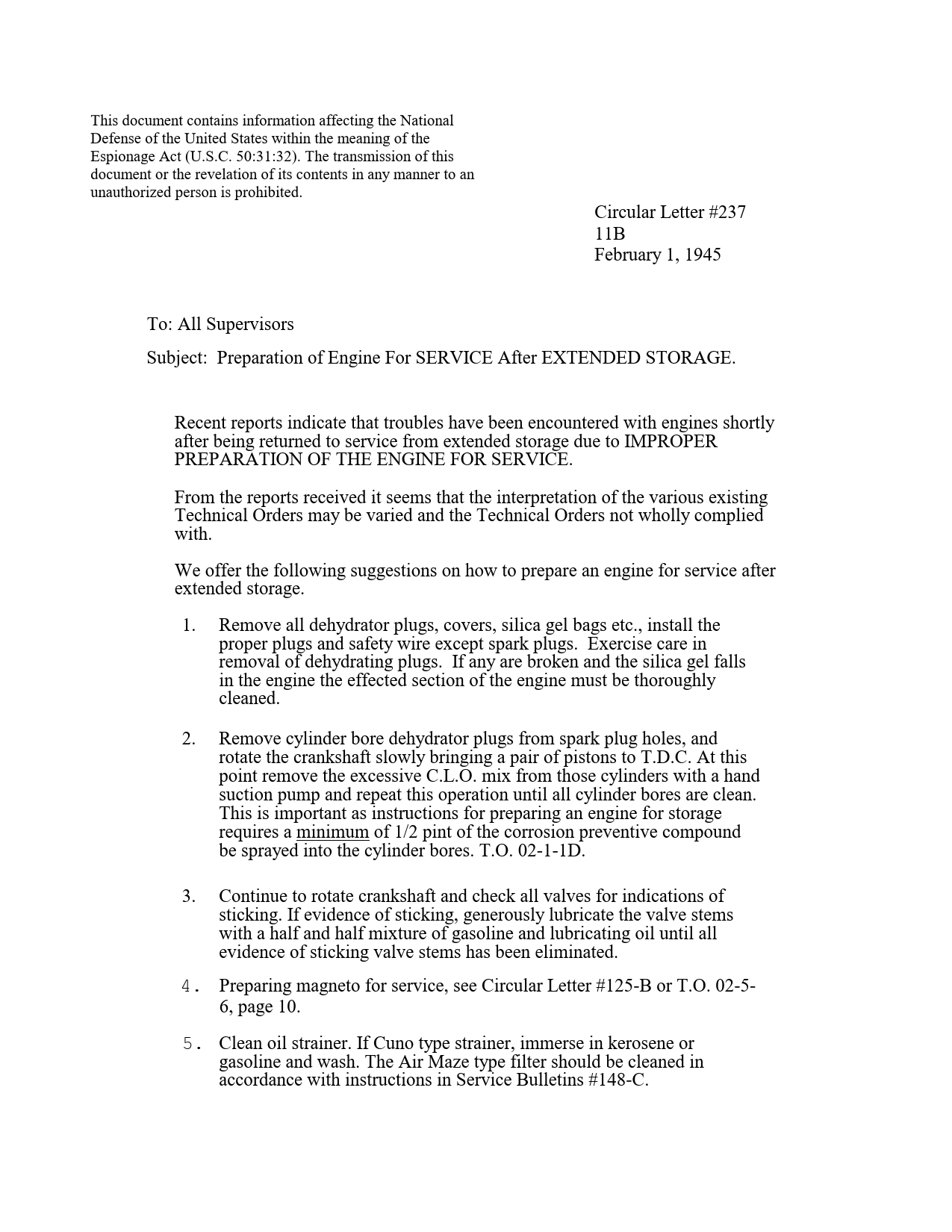 Sample page 1 from AirCorps Library document: Preparation of Engine for Service After Extended Storage