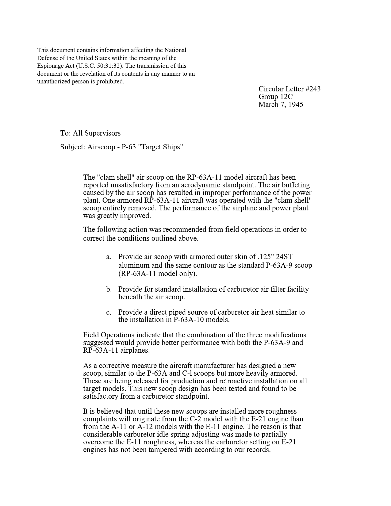 Sample page 1 from AirCorps Library document: Airscoop - P-63 Target Ships