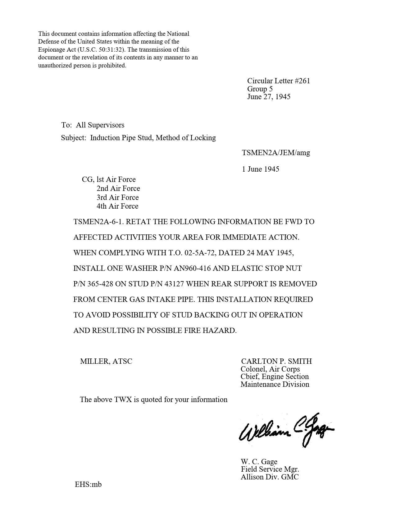 Sample page 1 from AirCorps Library document: Induction Pipe Stud, Method of Locking