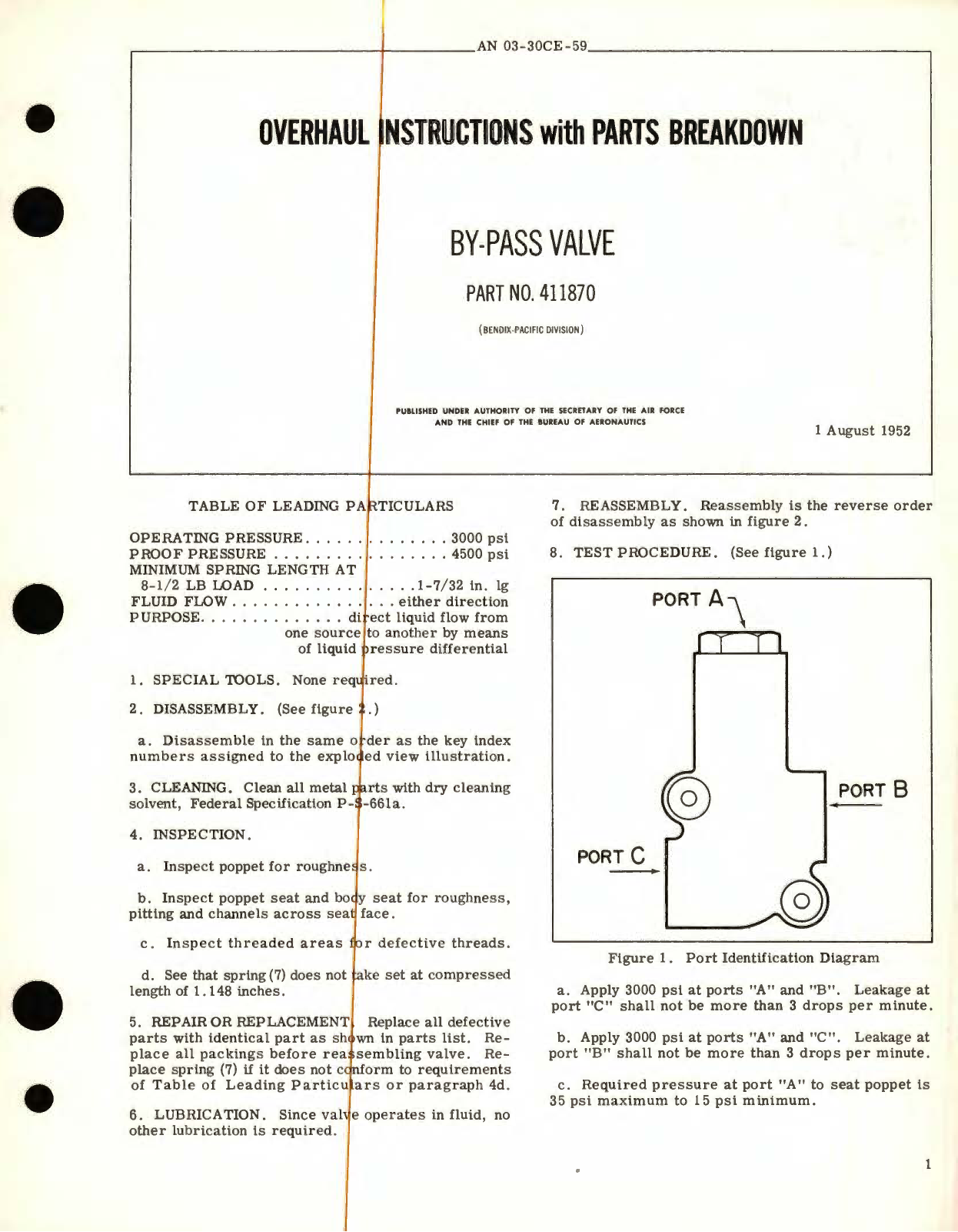 Sample page 1 from AirCorps Library document: Overhaul Instructions with Parts Breakdown for By-Pass Valve Part No. 411870 