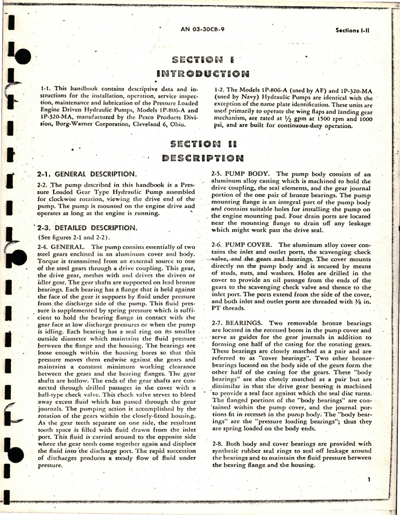 Sample page 5 from AirCorps Library document: Operation and Service Instructions for Pressure Loaded, Engine Driven, Gear Type Hydraulic Pumps - Models 1P-806-A and 1P-320-MA