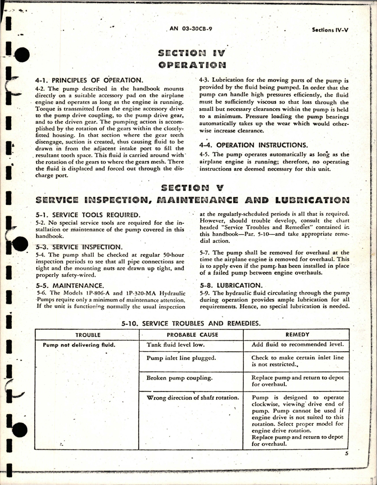 Sample page 7 from AirCorps Library document: Operation and Service Instructions for Pressure Loaded, Engine Driven, Gear Type Hydraulic Pumps - Models 1P-806-A and 1P-320-MA