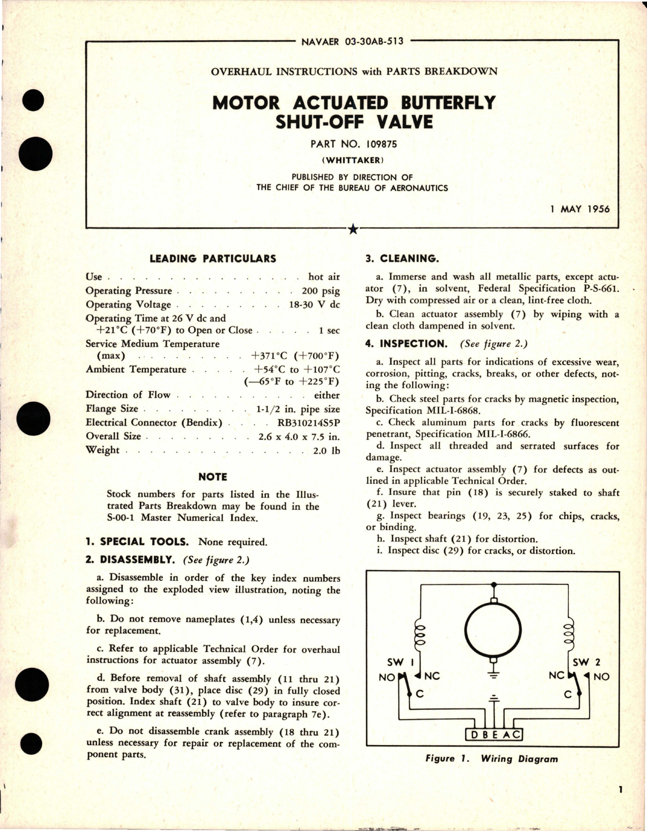 Sample page 1 from AirCorps Library document: Overhaul Instructions with Parts Breakdown for Motor Actuated Butterfly Shut-Off Valve - Part 109875 