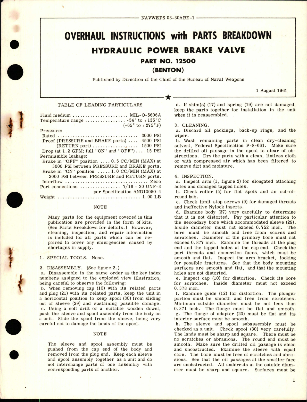 Sample page 1 from AirCorps Library document: Overhaul Instructions with Parts Breakdown for Hydraulic Power Brake Valve - Part 12500
