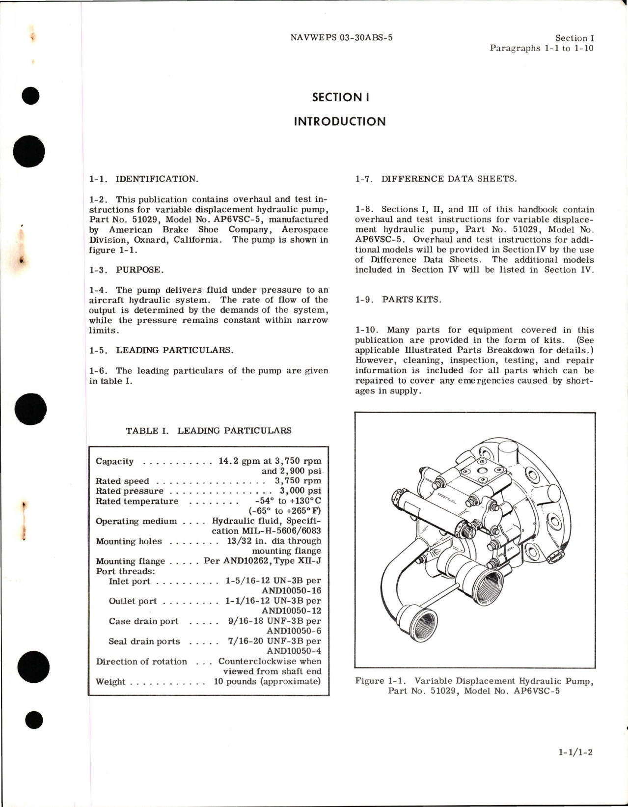 Sample page 5 from AirCorps Library document: Overhaul Instructions for Variable Displacement Hydraulic Pump - Part 51029 - Model AP6VSC-5
