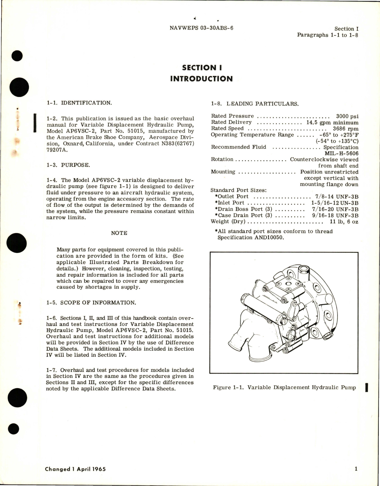 Sample page 5 from AirCorps Library document: Overhaul Instructions for Variable Displacement Hydraulic Pump - Model AP6VSC-2 and AP6VSC-16 - Parts 51015 and 51054