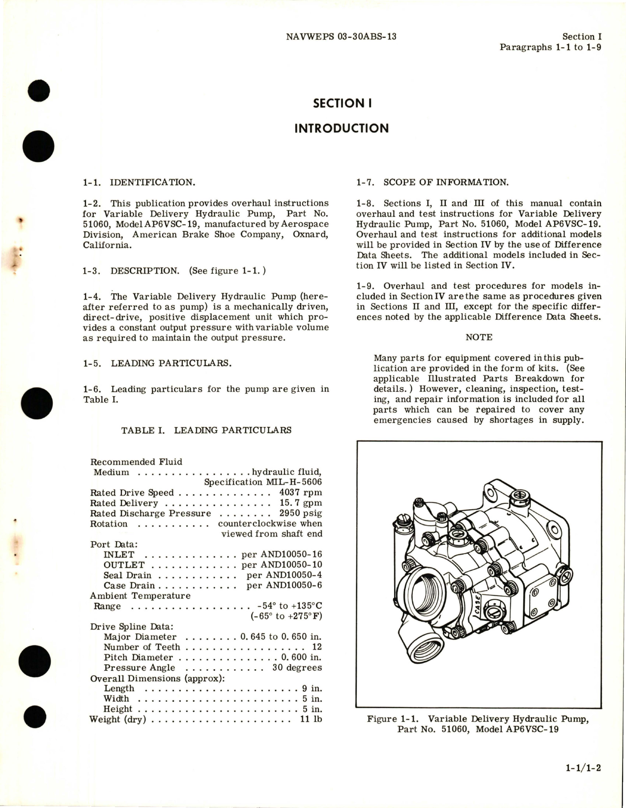 Sample page 5 from AirCorps Library document: Overhaul Instructions for Variable Delivery Hydraulic Pump - Part 51060 - Model AP6VSC-19