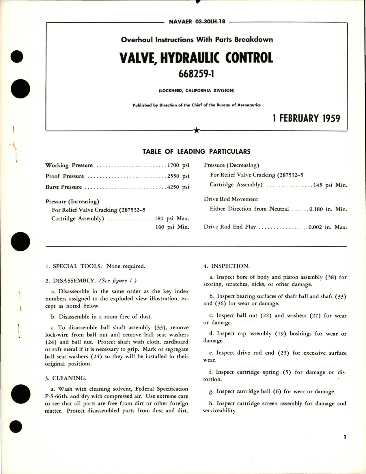 Sample page 1 from AirCorps Library document: Overhaul Instructions with Parts Breakdown for Hydraulic Control Valve - 668259-1