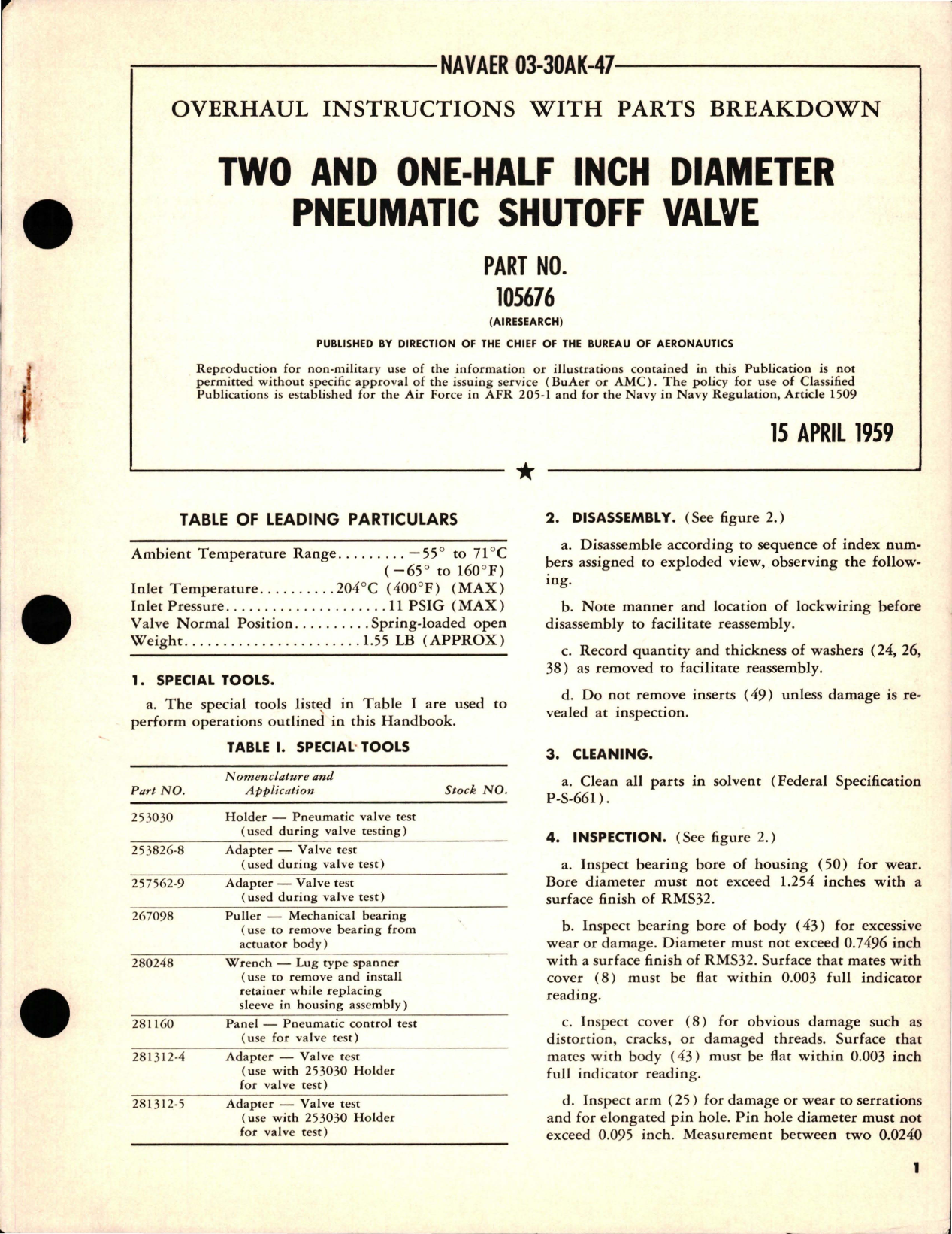 Sample page 1 from AirCorps Library document: Overhaul Instructions with Parts Breakdown for Two and One-Half Inch Diameter Pneumatic Shutoff Valve - Part 105676 