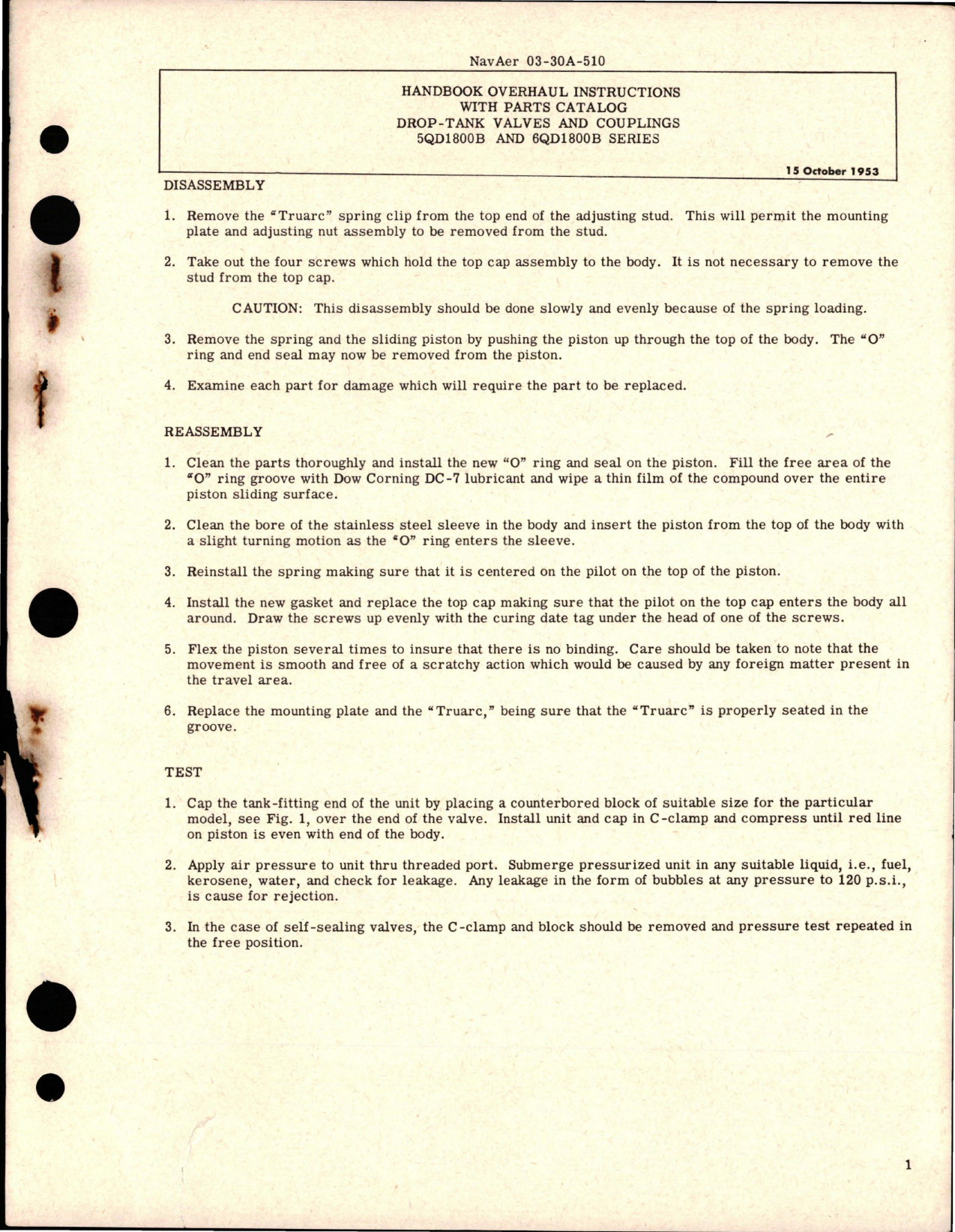 Sample page 1 from AirCorps Library document: Overhaul Instructions with Parts Catalog for Drop-Tank Valves and Couplings - 5QD1800B and 6QD1800E Series