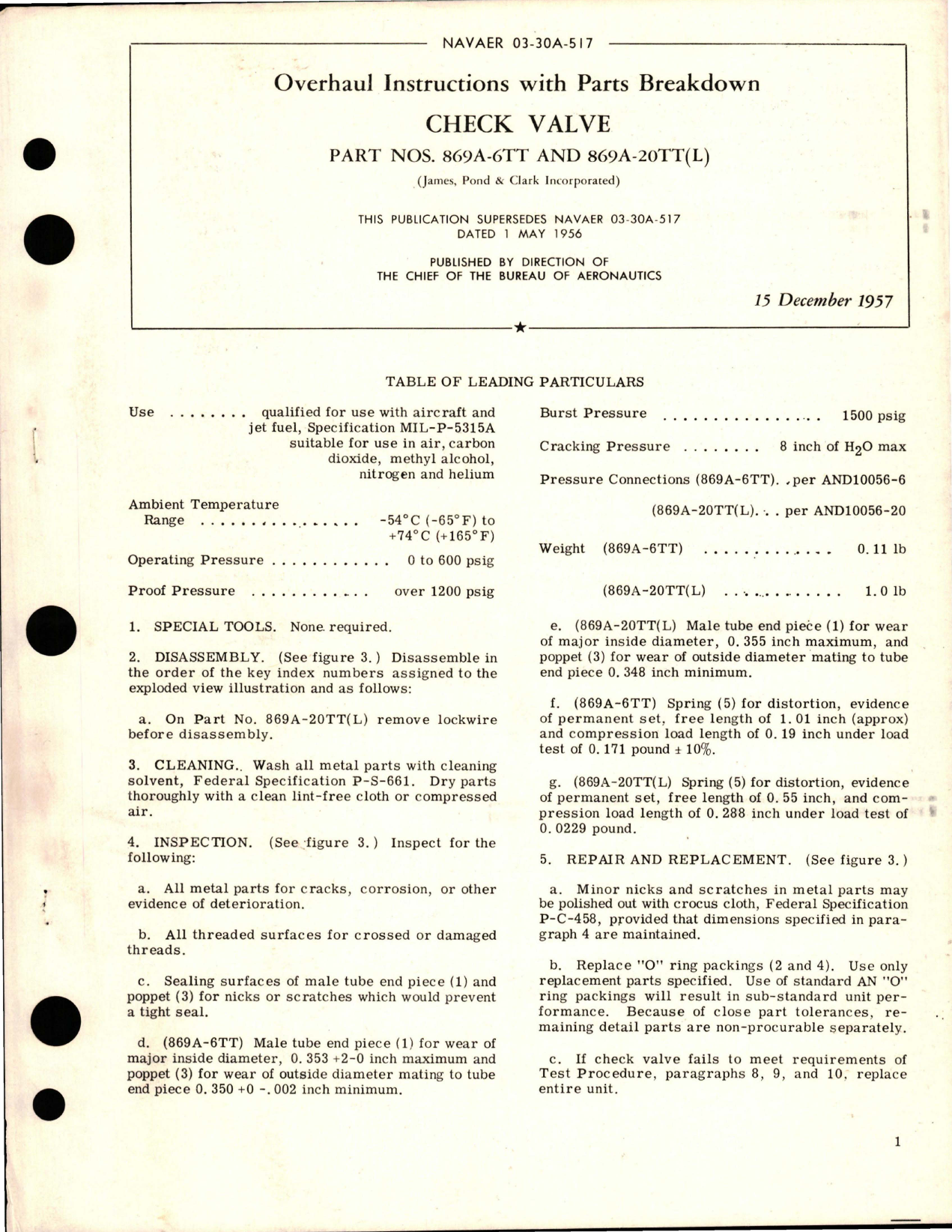 Sample page 1 from AirCorps Library document: Overhaul Instructions with Parts Breakdown for Check Valve - Parts 869A-6TT and 869A-20TT 