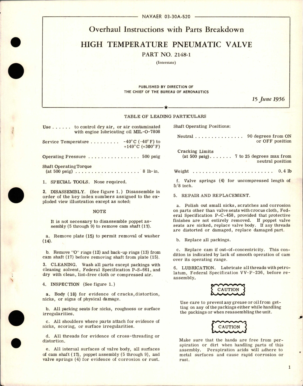 Sample page 1 from AirCorps Library document: Overhaul Instructions with Parts Breakdown for High Temperature Pneumatic Valve - Part 2148-1 