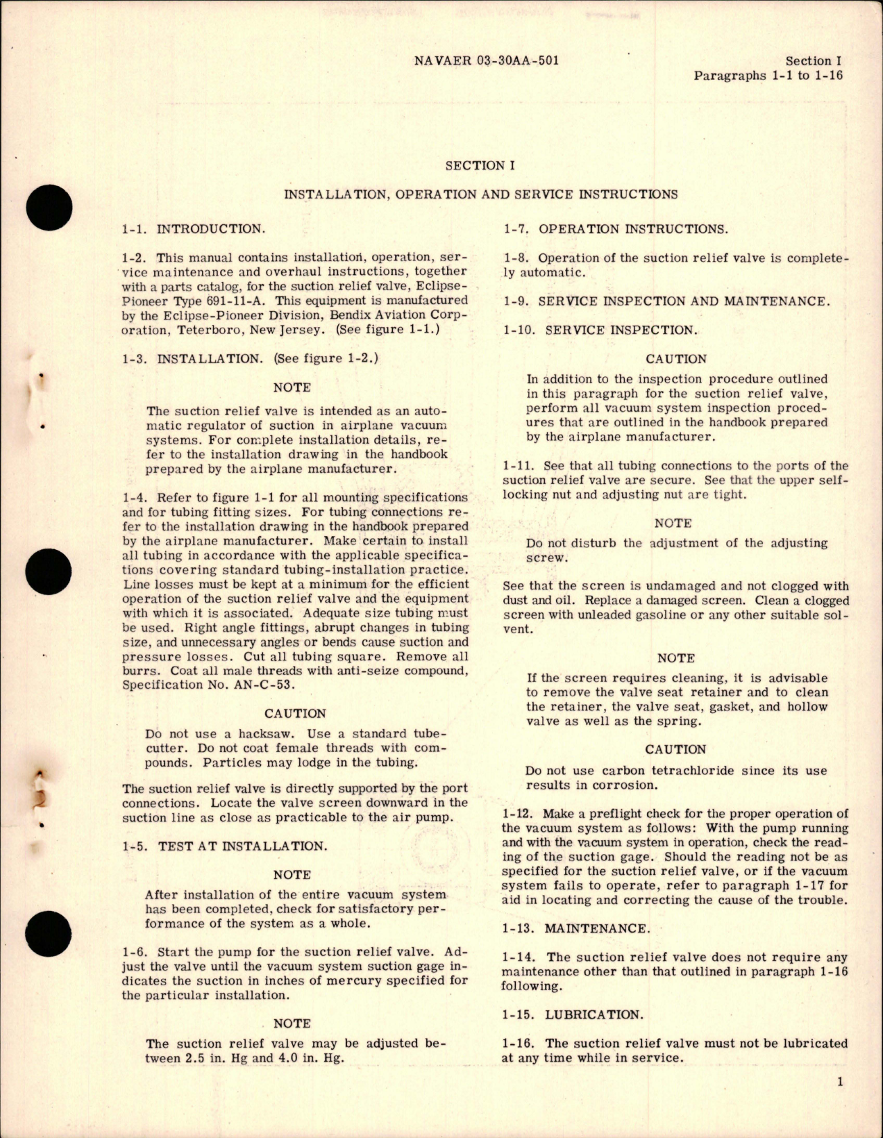 Sample page 5 from AirCorps Library document: Operation, Service and Overhaul Instructions with Parts Catalog for Suction Relief Valve - Model 691-11-A