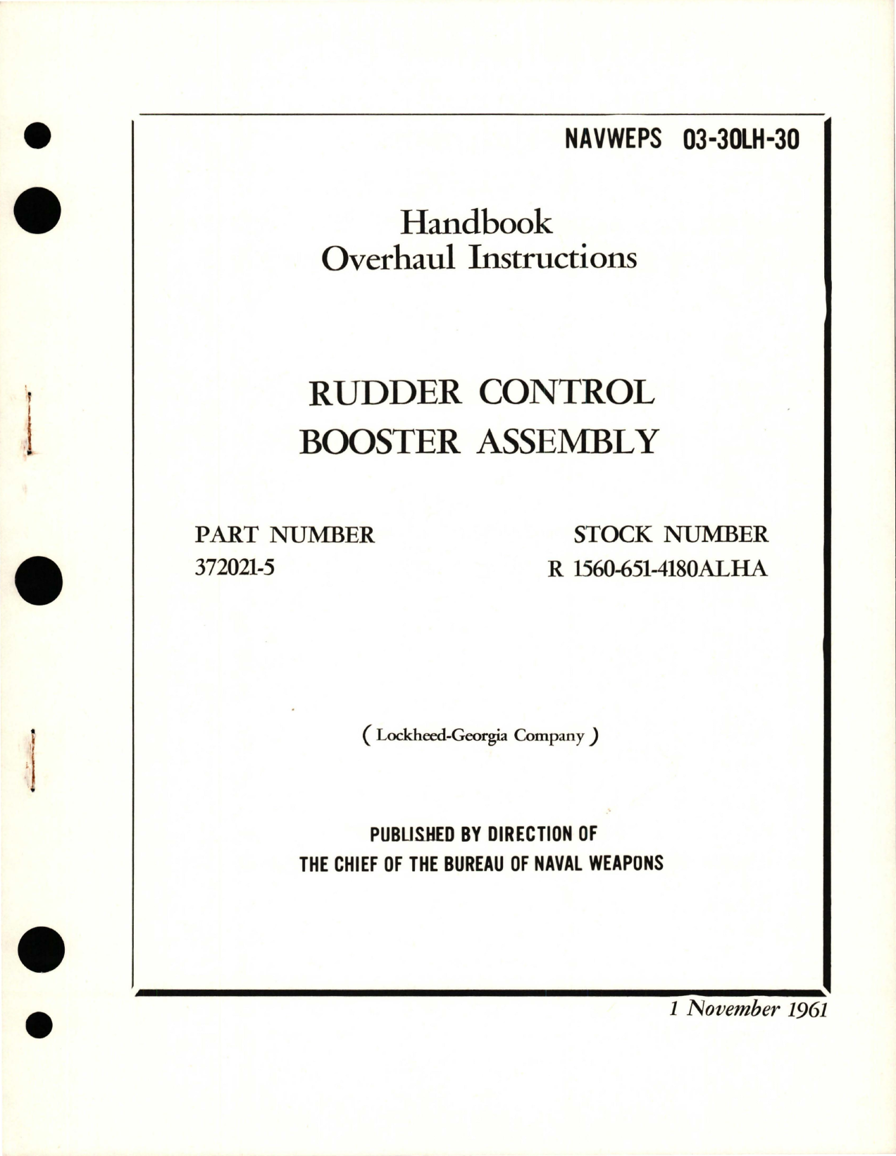 Sample page 1 from AirCorps Library document: Overhaul Instructions for Rudder Control Booster Assembly - Part 372021-5 