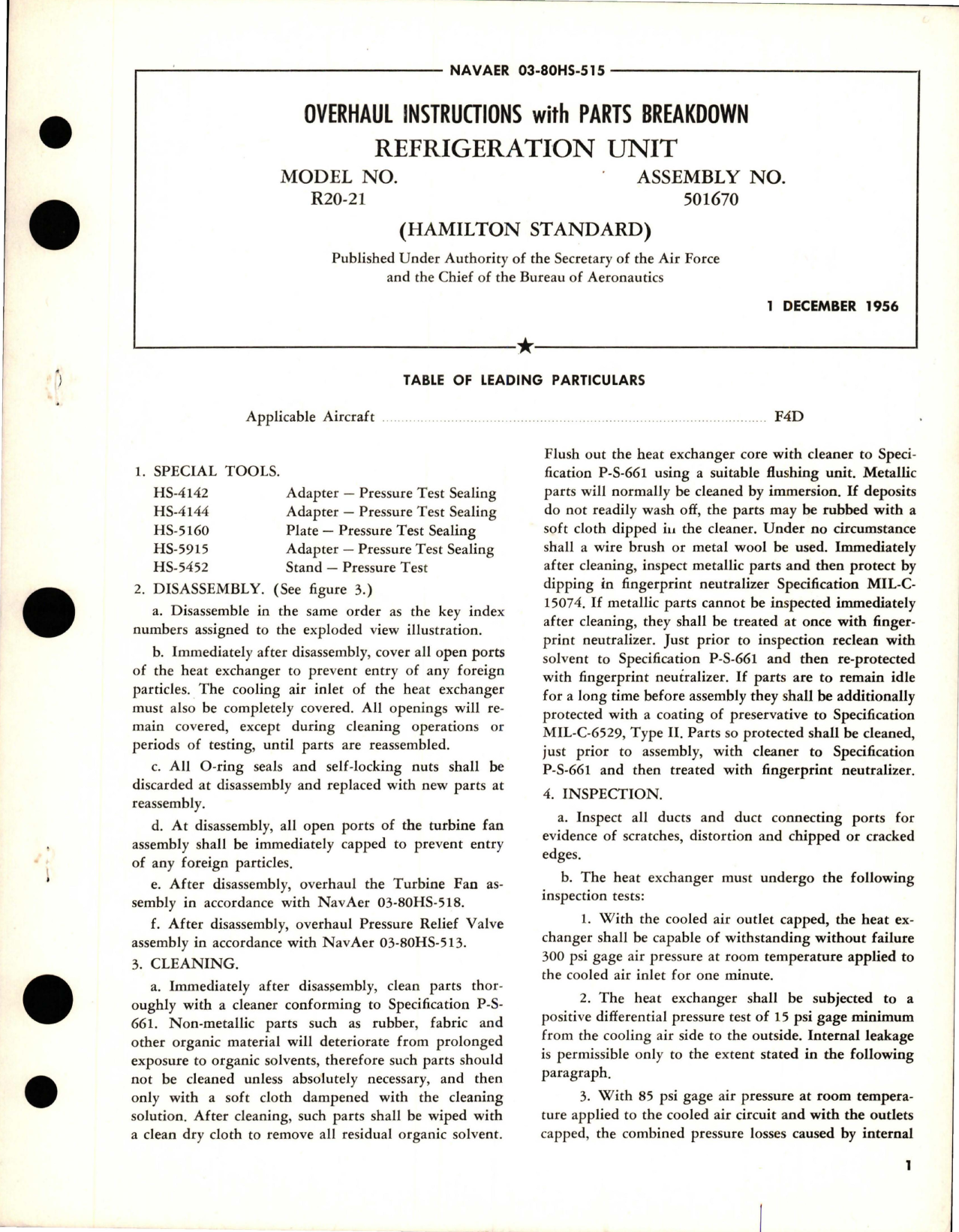 Sample page 1 from AirCorps Library document: Overhaul Instructions with Parts Breakdown for Refrigeration Unit - Model R20-21 - Assembly No 501670 