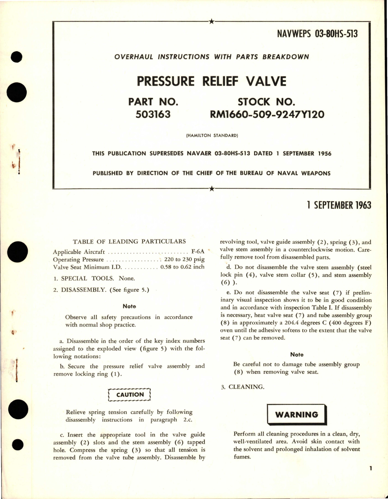 Sample page 1 from AirCorps Library document: Overhaul Instructions with Parts Breakdown for Pressure Relief Valve - Part 503163 