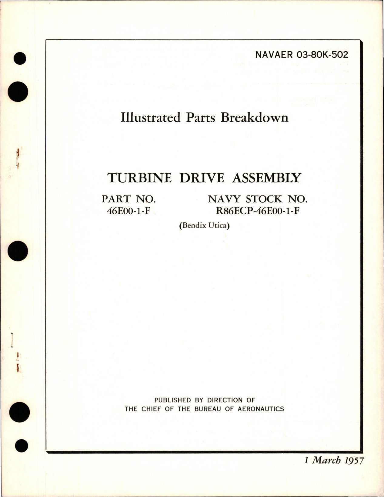 Sample page 1 from AirCorps Library document: Illustrated Parts Breakdown for Turbine Drive Assembly - Part 46E00-1-F 