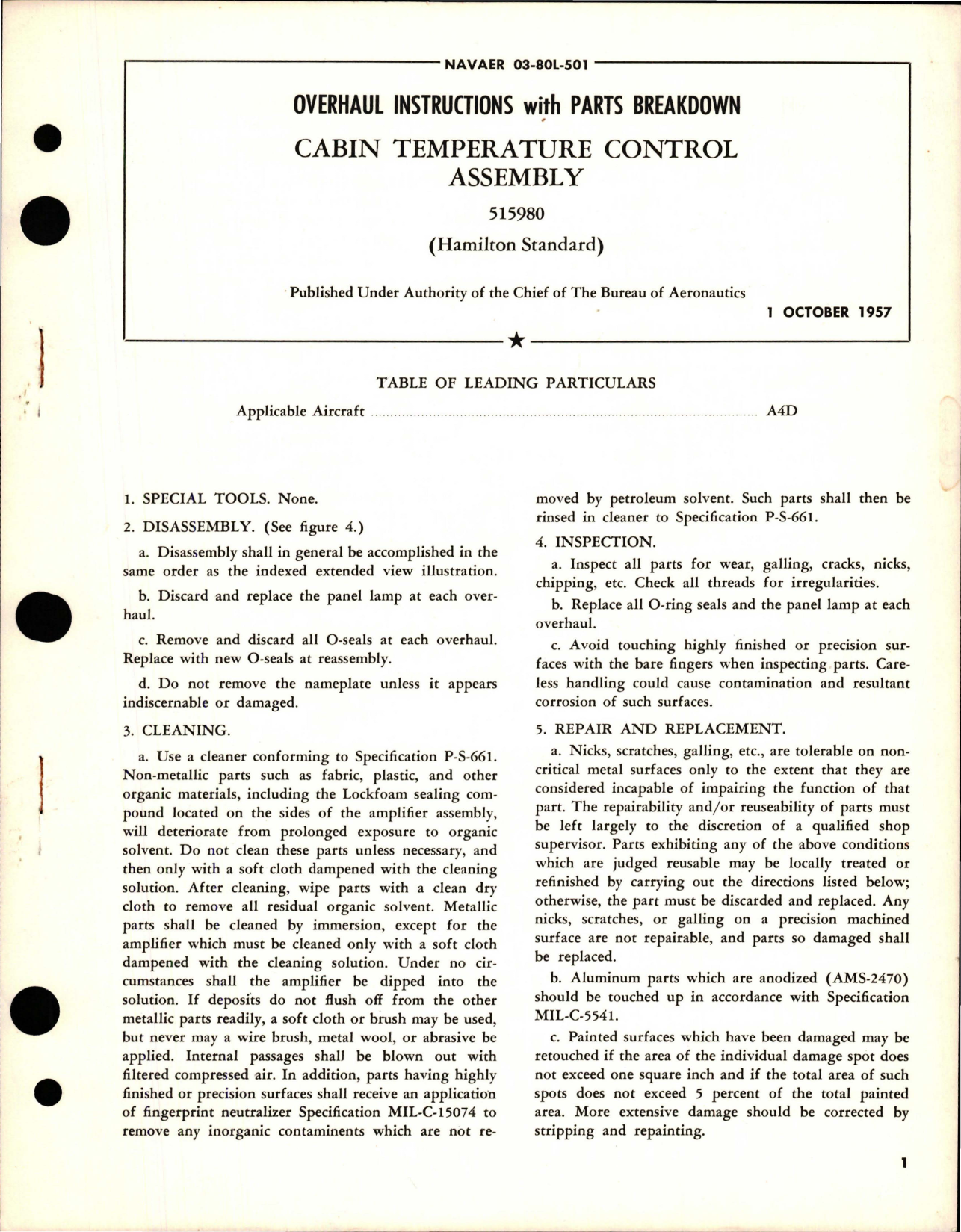 Sample page 1 from AirCorps Library document: Overhaul Instructions with Parts for Cabin Temperature Control Assembly - 515980