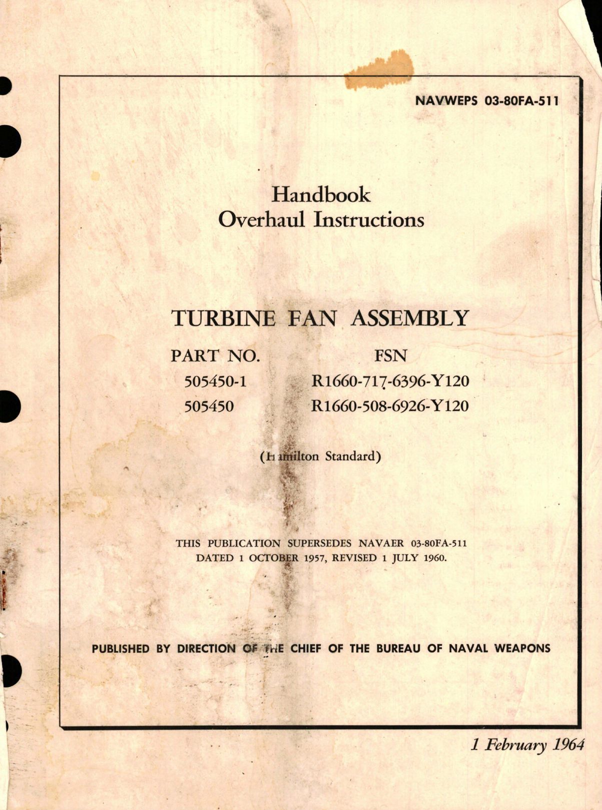 Sample page 1 from AirCorps Library document: Overhaul Instructions for Turbine Fan Assembly - Parts 505450-1 and 505450 