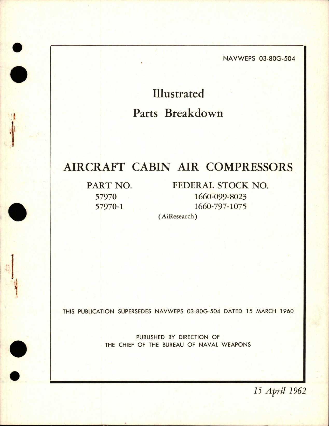 Sample page 1 from AirCorps Library document: Illustrated Parts Breakdown for Cabin Air Compressors - Parts 57970 and 57970-1