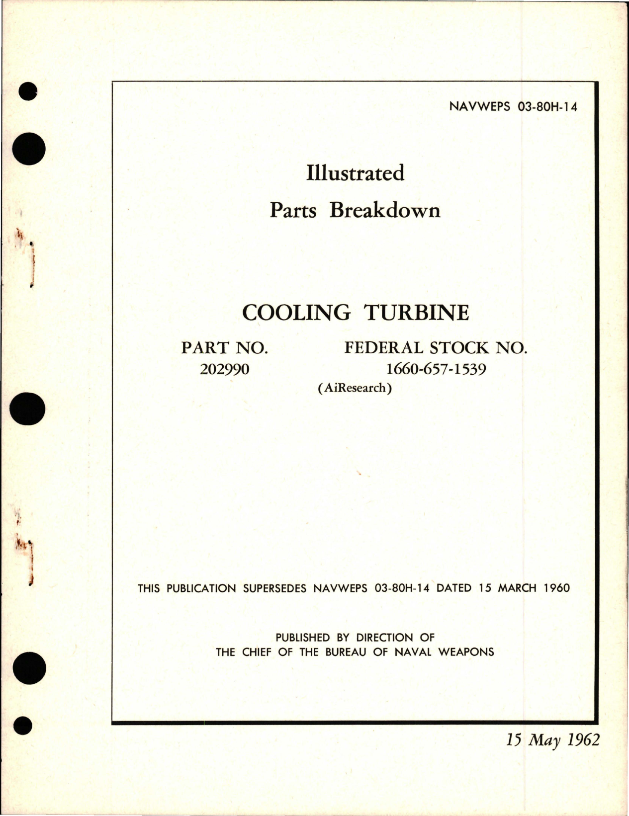 Sample page 1 from AirCorps Library document: Illustrated Parts Breakdown for Cooling Turbine - Part 202990 