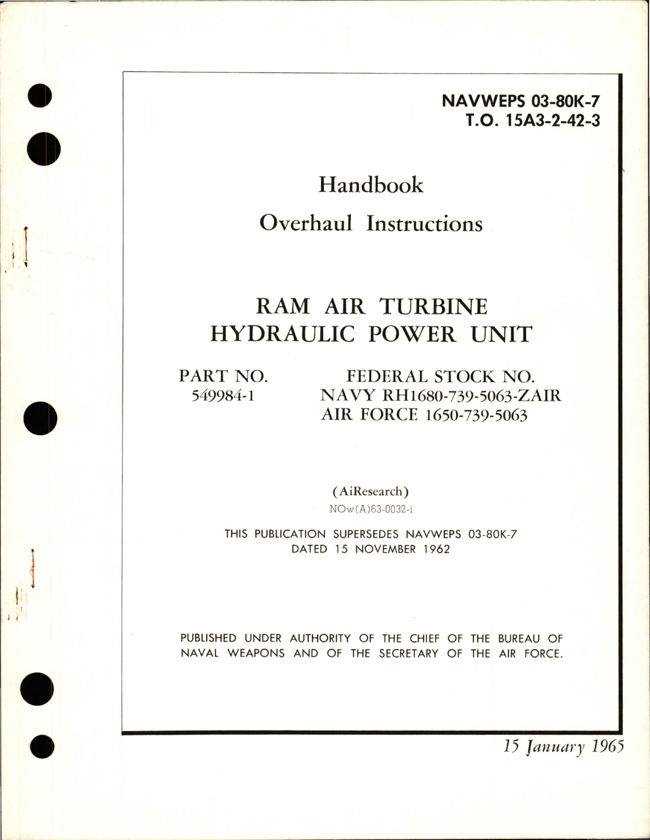 Sample page 1 from AirCorps Library document: Overhaul Instructions for Ram Air Turbine Hydraulic Power Unit - Part 549984-1