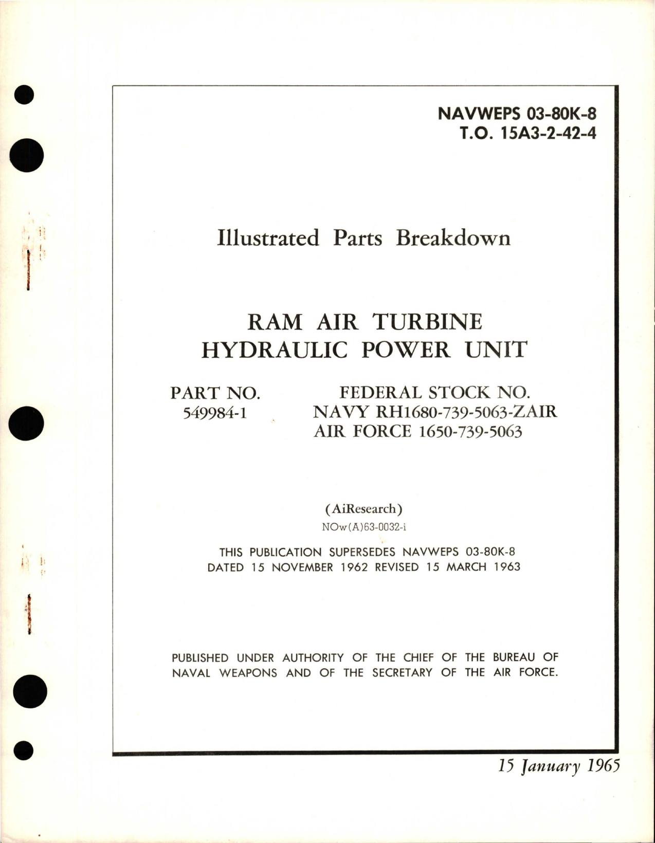 Sample page 1 from AirCorps Library document: Illustrated Parts Breakdown for Ram Air Turbine Hydraulic Power Unit - Part 549984-1