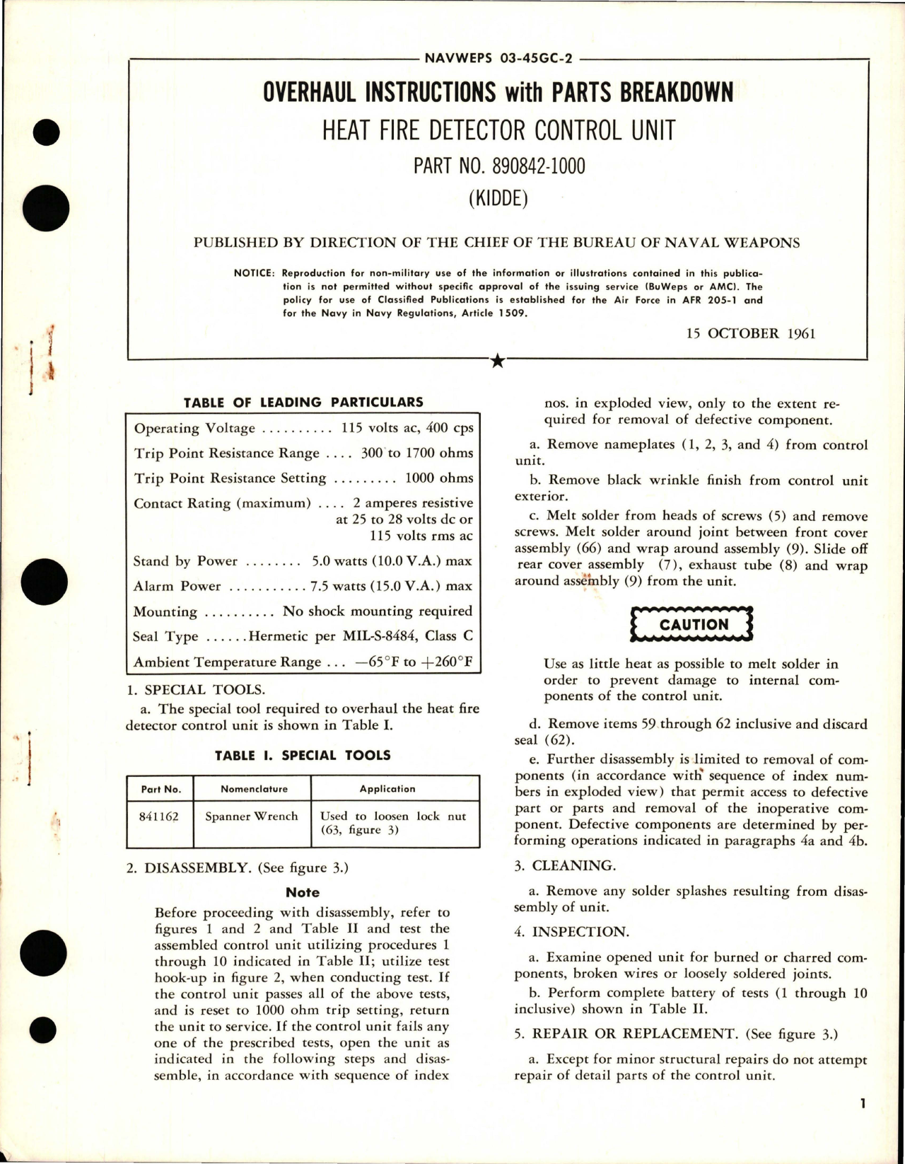 Sample page 1 from AirCorps Library document: Overhaul Instructions with Parts Breakdown for Heat Fire Detector Control Unit - Part 890842-1000